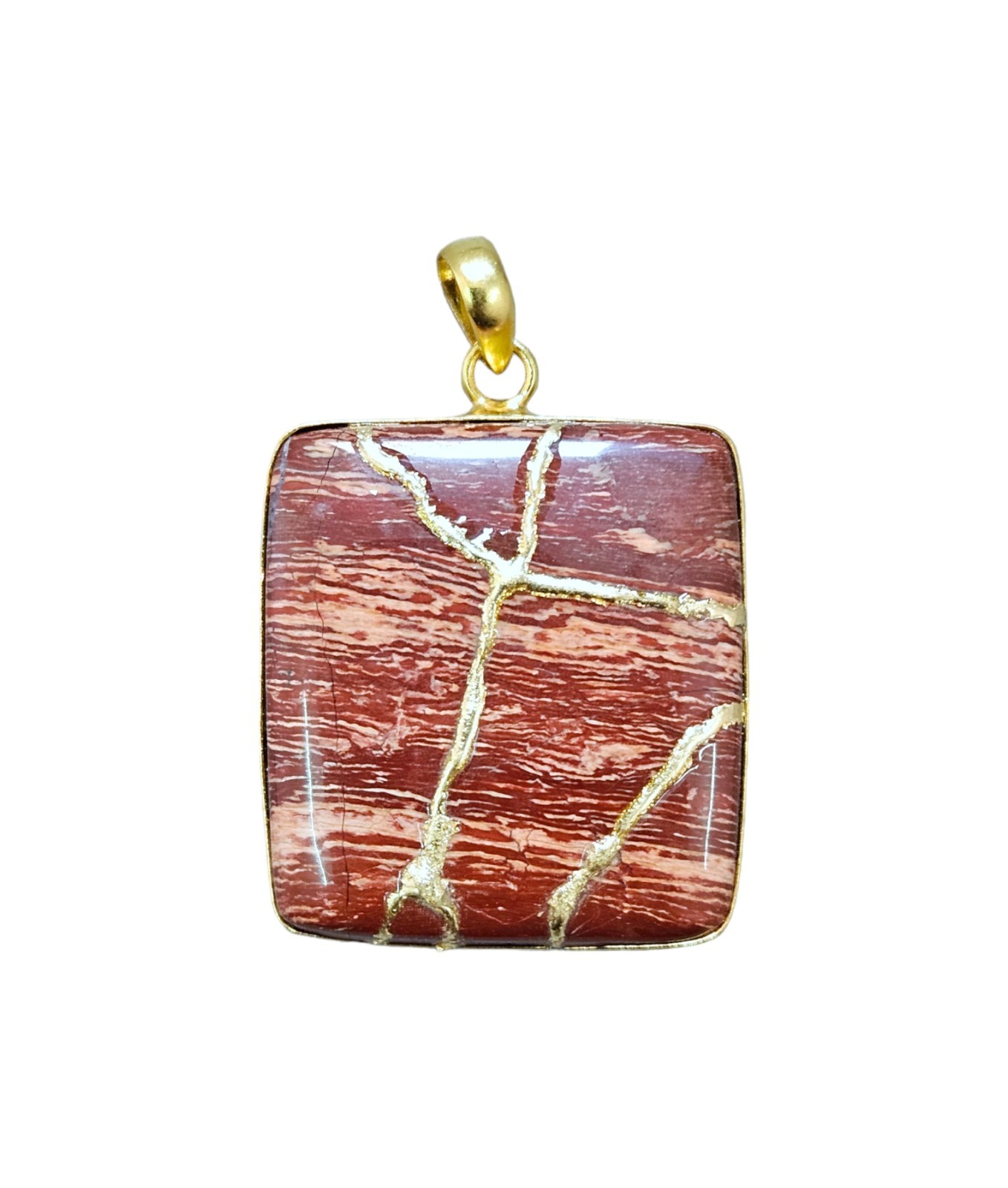 Snake Skin Jasper Necklace Kintsugi Japanese Art By Gold Plated Pendant Jewelry