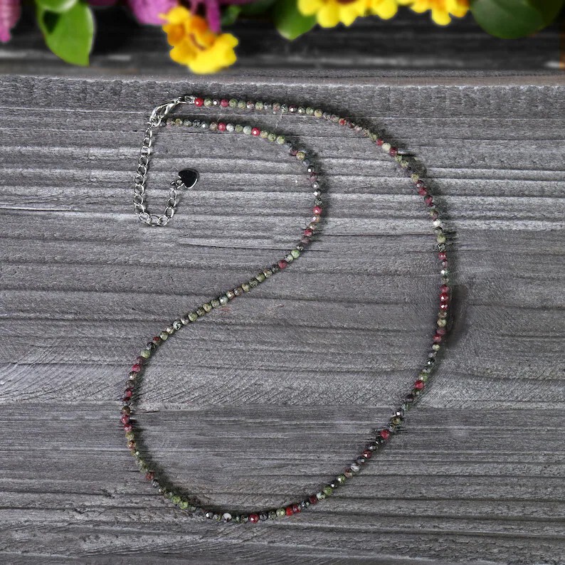 Dragon Bloodstone 2mm Crystal Gemstone Beads Dainty Choker Necklace Minimalist