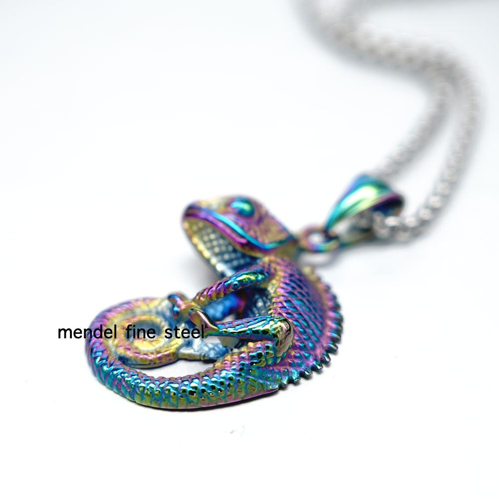 MENDEL Boys Cool Stainless Steel Chameleon Lizard Pendant Necklace For Women