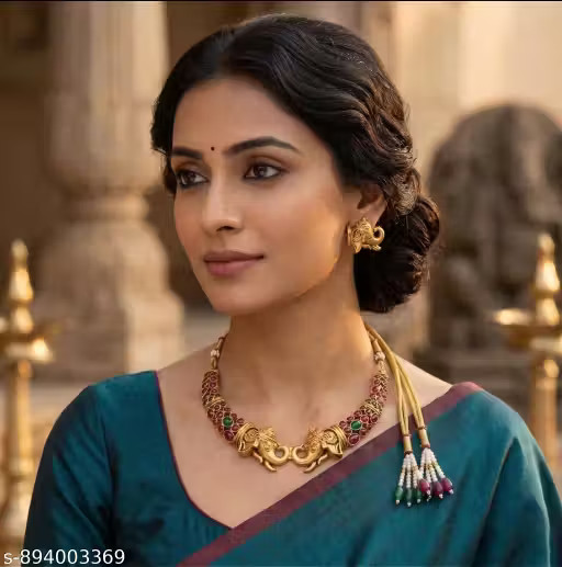 Gold Plated Necklace and earrings set| Traditional Jewellery Artificial Stones