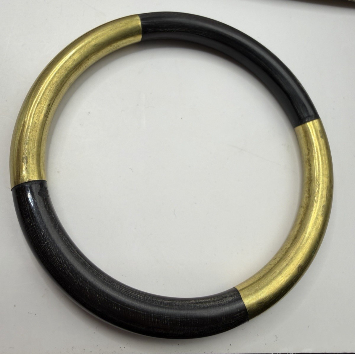 Vintage Black Coral Bangle Bracelet with Brass (SEE PHOTOS & DESCRIPTION)
