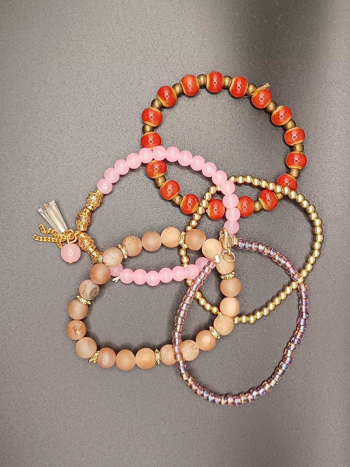 Huge Lot 30 Stackable Beaded Bracelets Glass Shell Stone Crystal Rhinestone Boho