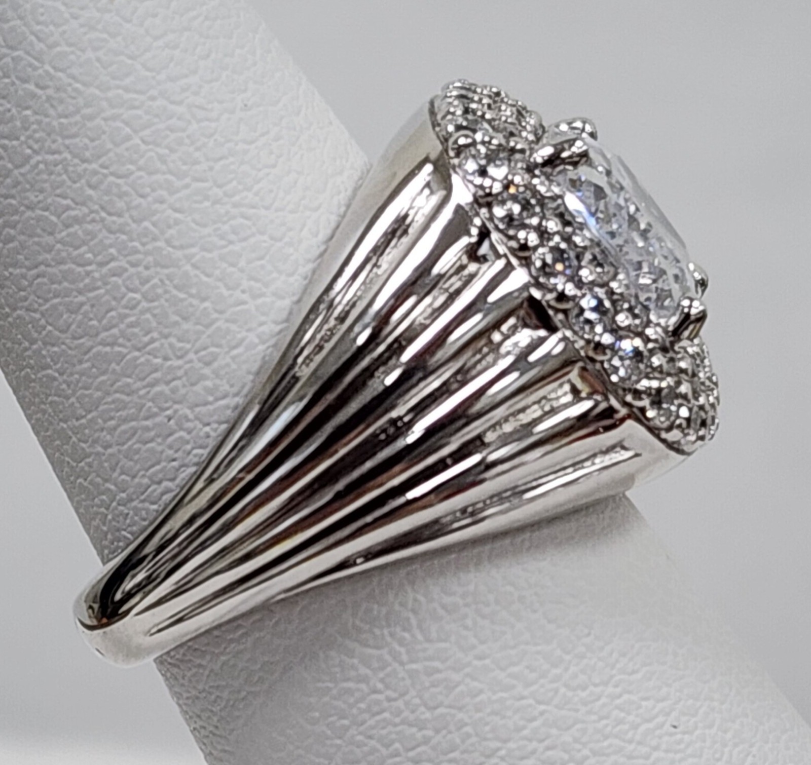 Diamonique x Jennifer Miller Sterling Silver Double Halo Cushion-Cut CZ Ring Sz5