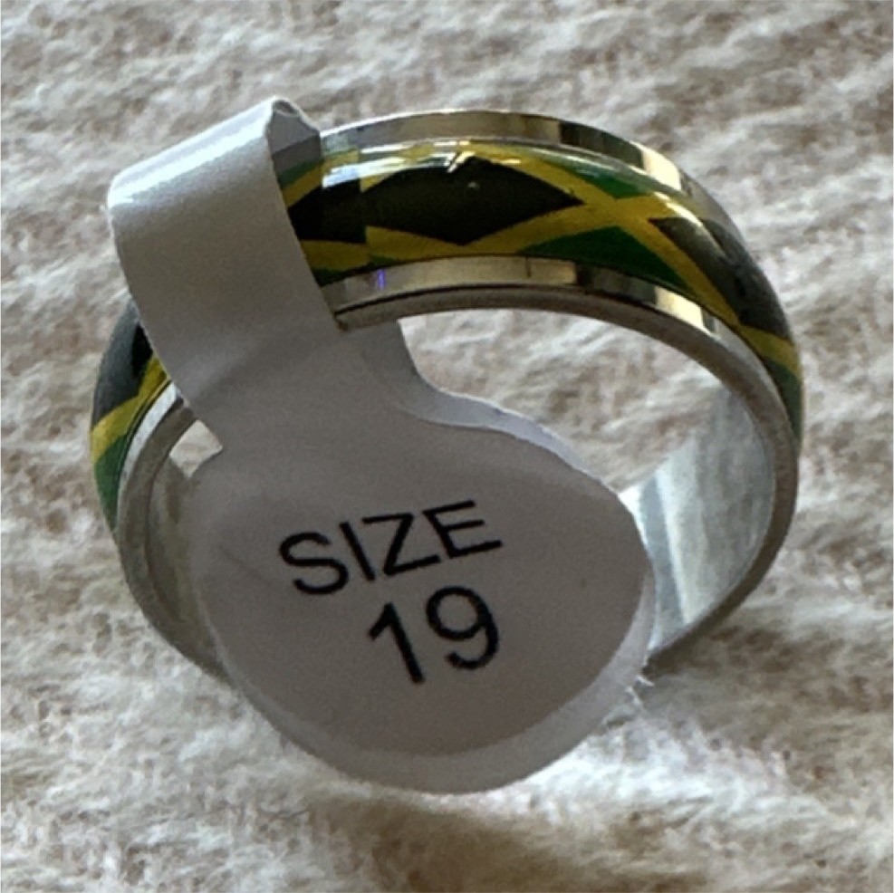 Stainless Steel Band Ring Size 19 Green Yellow Black Silver Pattern