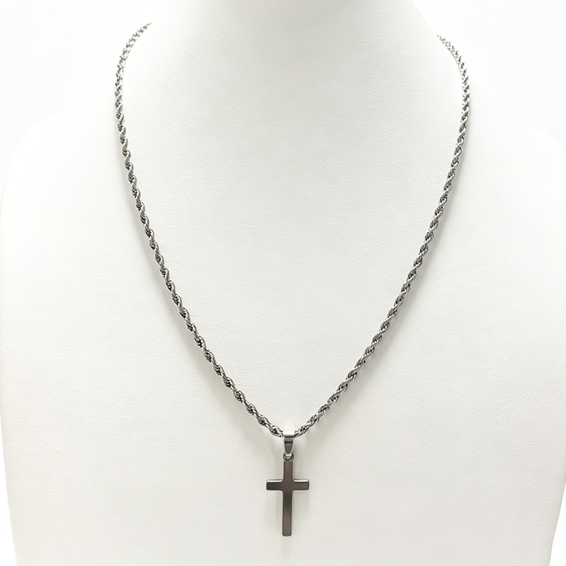 316 Stainless Cross Pendant Twisted Rope Chain Necklace Women Daily Jewelry