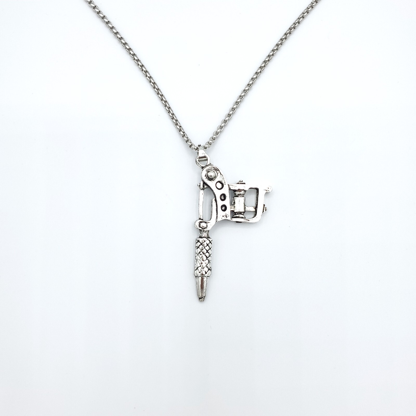Tattoo Machine Gun SILVER Plated Necklace Ink Needle Rotary Tool Body Artist