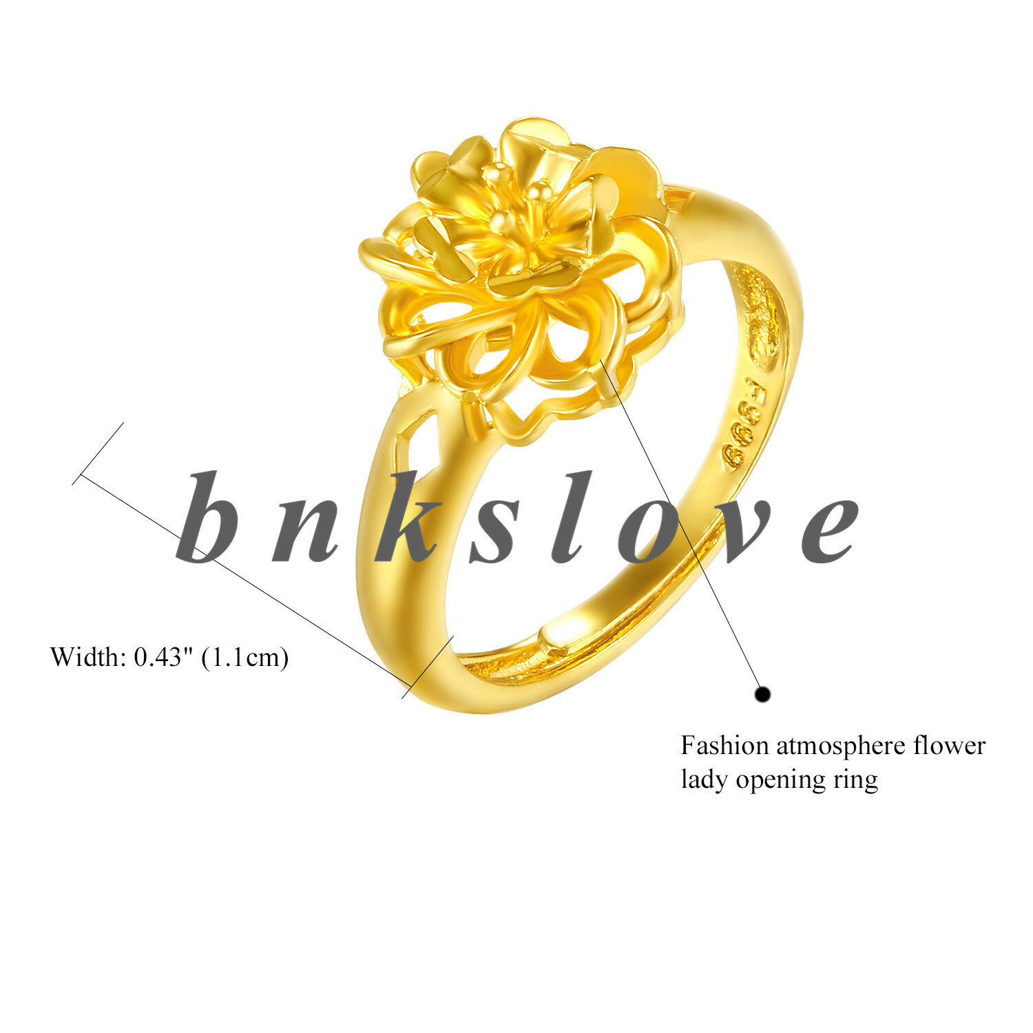 Camellia Open Ring Gold Tone Adjustable Opening Ring Band for Women Jewelry Gift
