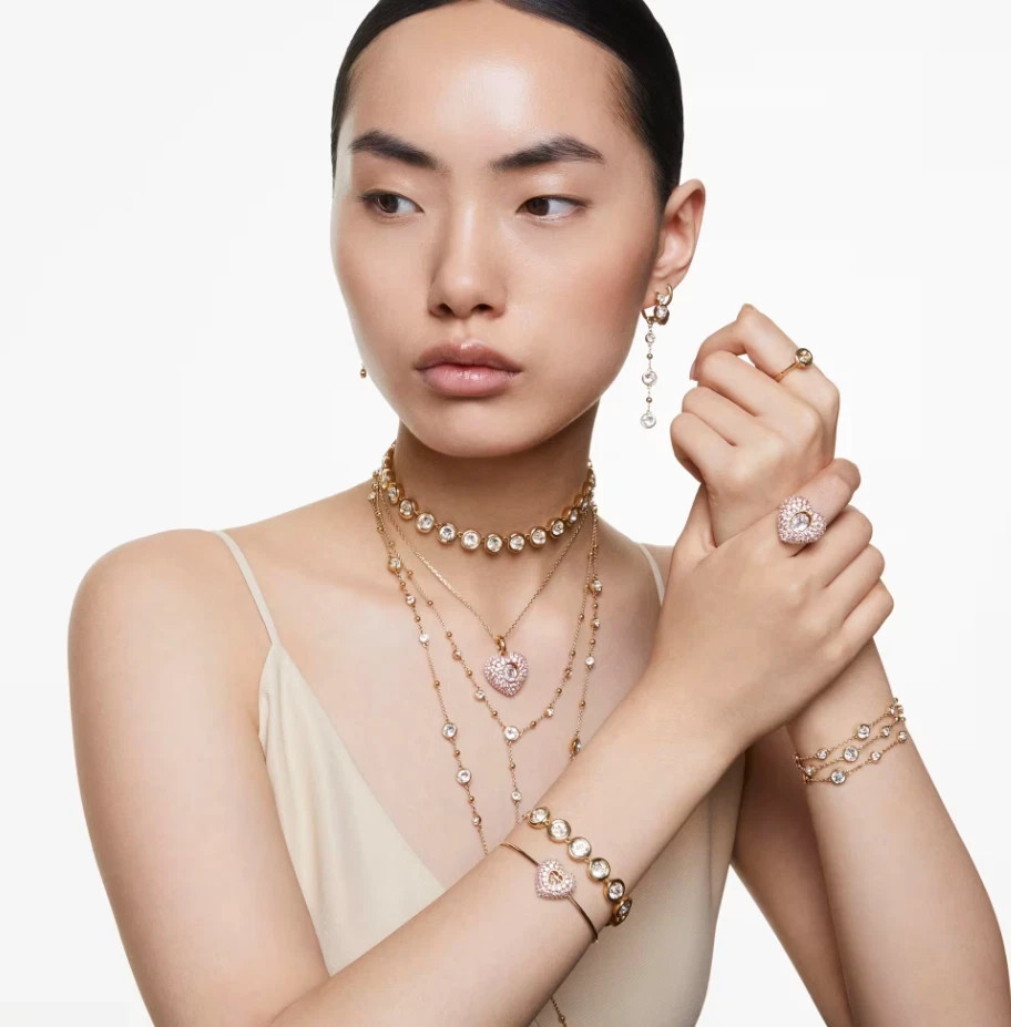 Swarovski Imber Y necklace Round cut, White, Gold-tone plated