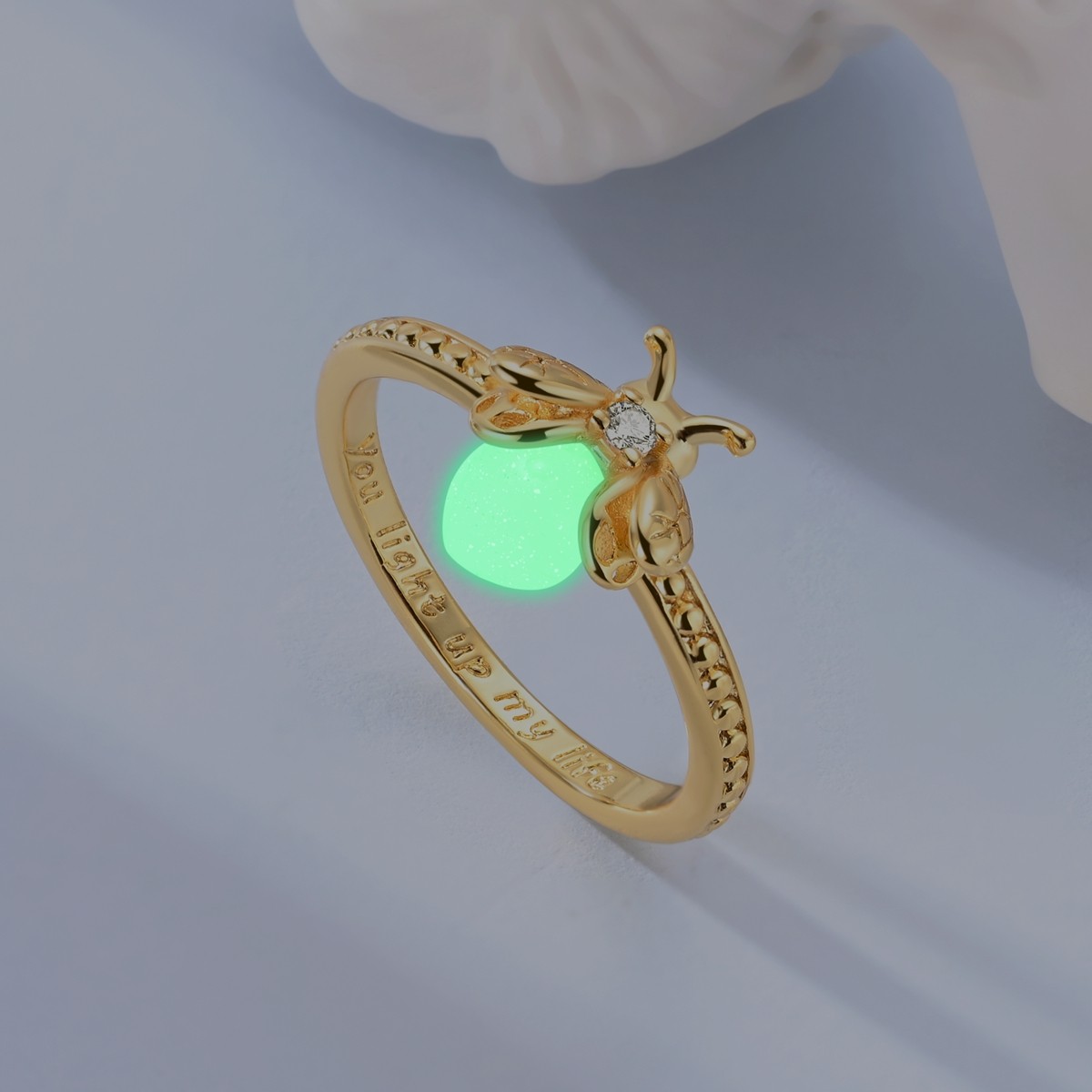 MULA Original Luminous Golden Firefly Ring CZ Women Jewelry 925 Sterling Silver