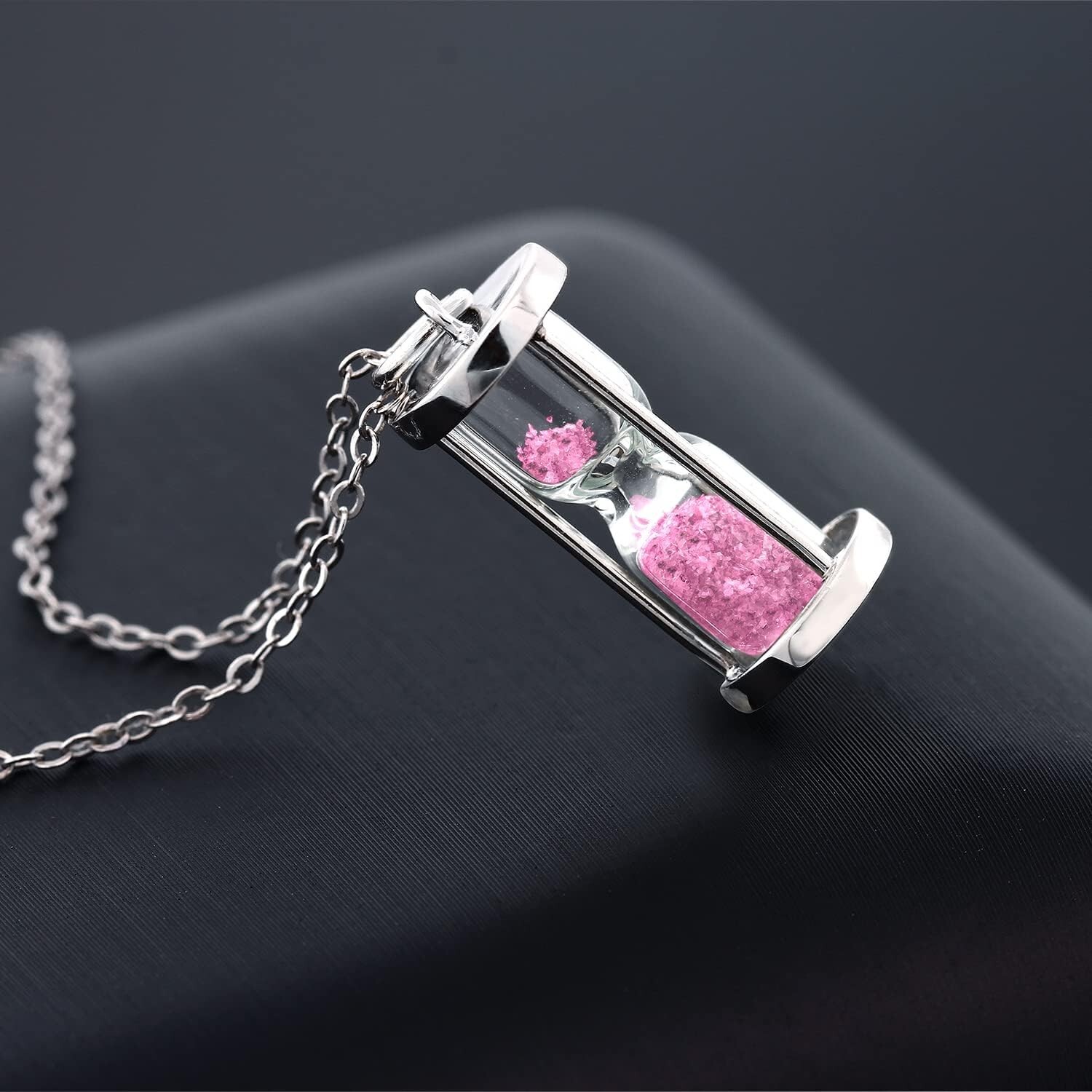0.50 ct Pink Diamond Dust Hourglass 925 sterling Silver pendant with 18″ chain