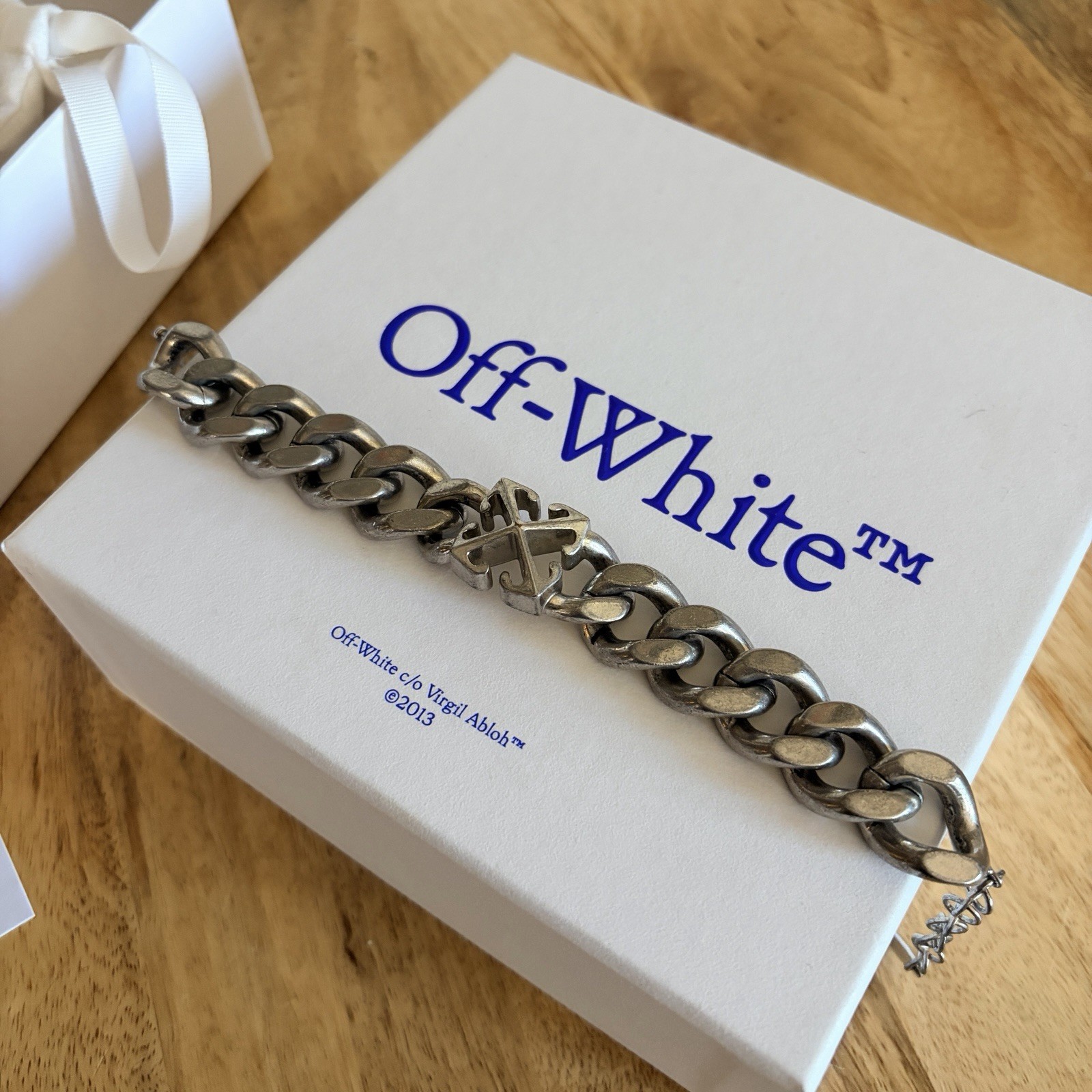 Off-White Virgil Abloh Brass Silver Link Bracelet ‘Chunky’ Arrow Detail