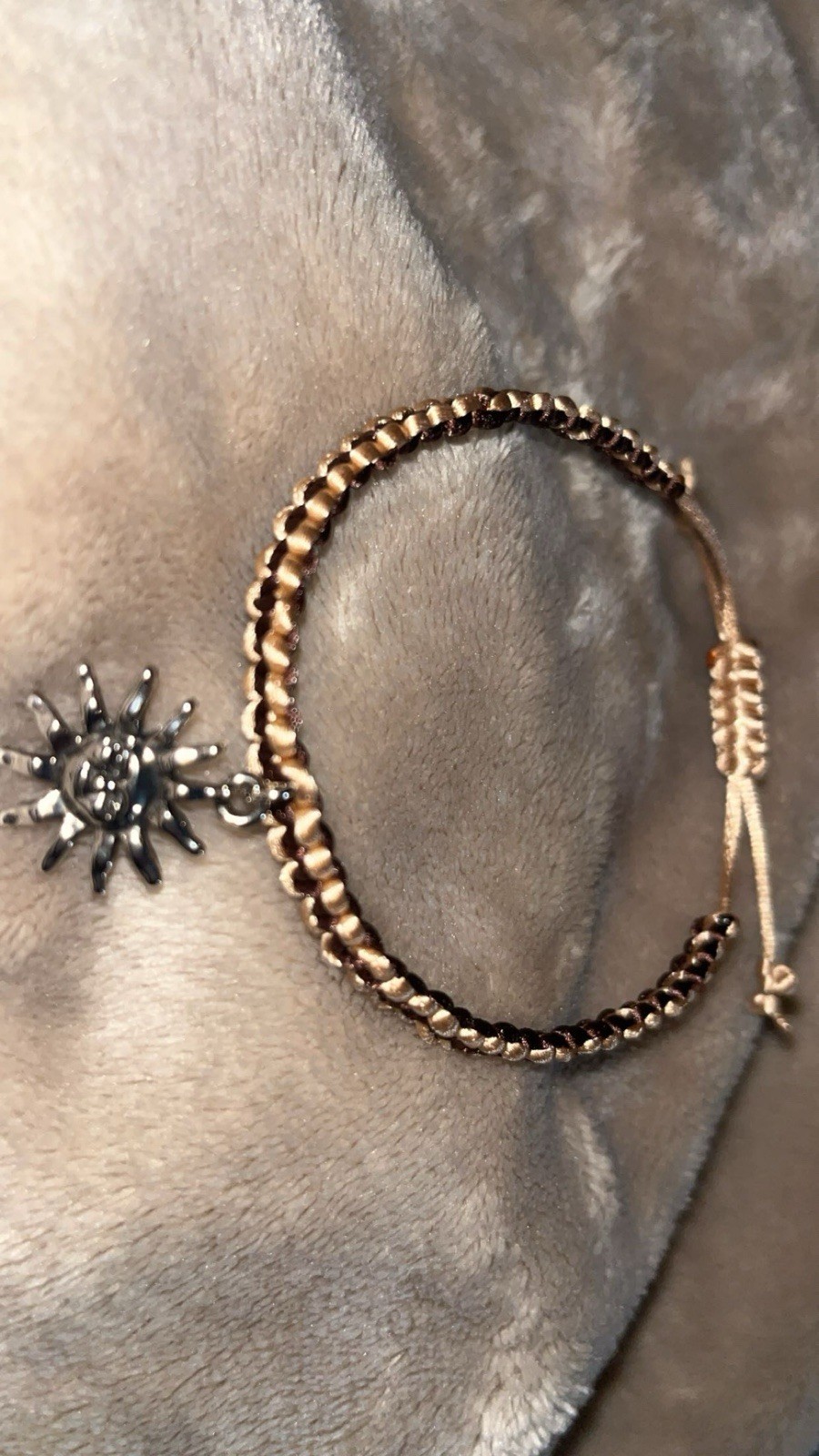Gold Tone Curb Chain Bracelet Adjustable Slide Closure Sun Dangle Charm