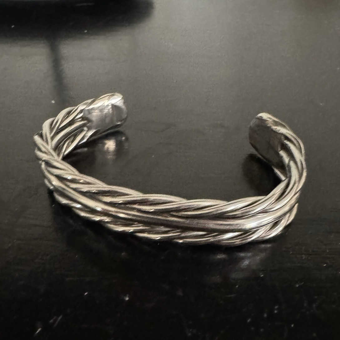 Vintage Silver Tone Twisted Rope Cable Stackable Metal Cuff Bracelet No Stone