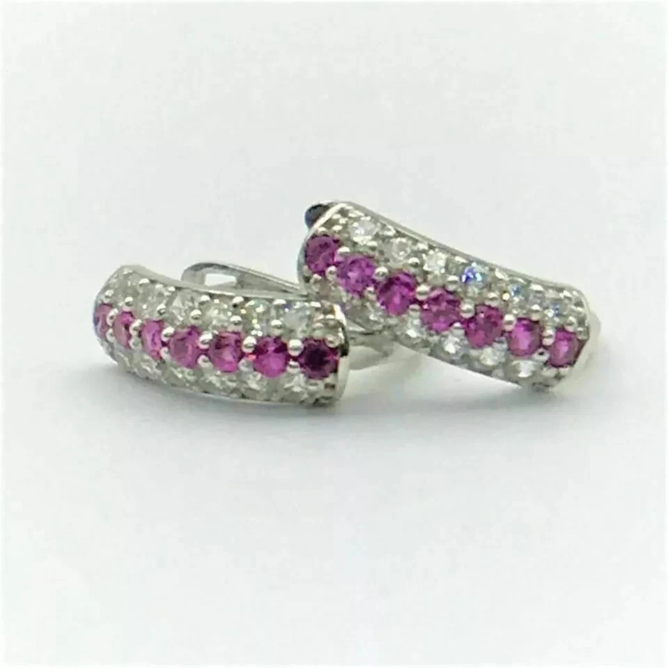 14K White Gold Plated 2Ct Round Cut Simulated Sapphire Women’s Hoop Earring
