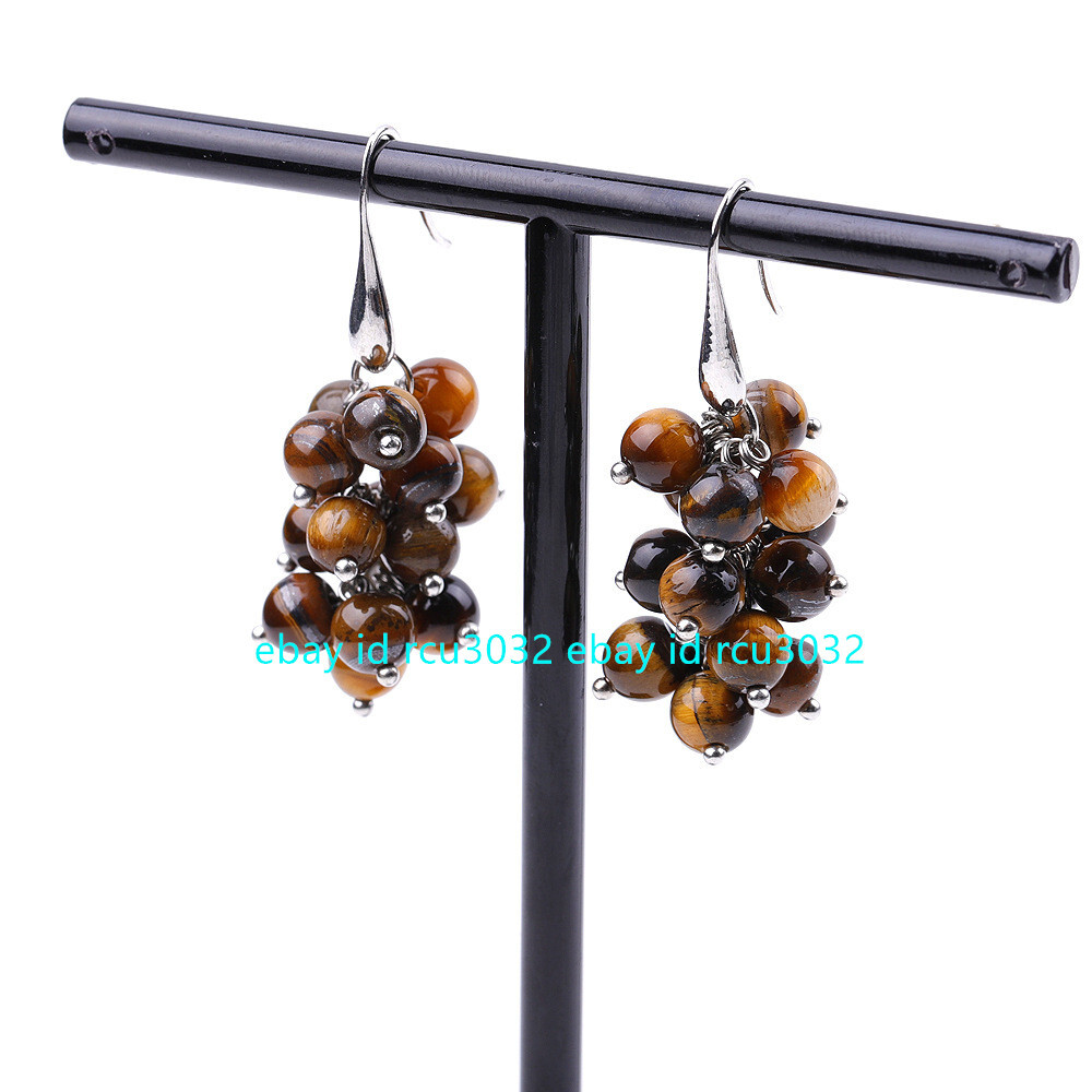 AA 6mm Round Natural Multiple Gemstone Cluster Grape Dangle Silver Hook Earrings
