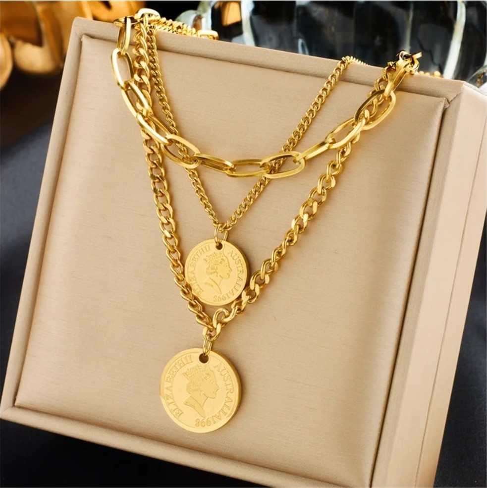 Chunky Multi-Layer Necklace Chain Queen Lady Choker Women Fashion Jewelry 103