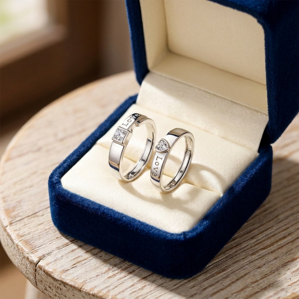 Silver Plated Heart LOVE Couple Rings Cubic Zirconia Promise Rings for Lovers