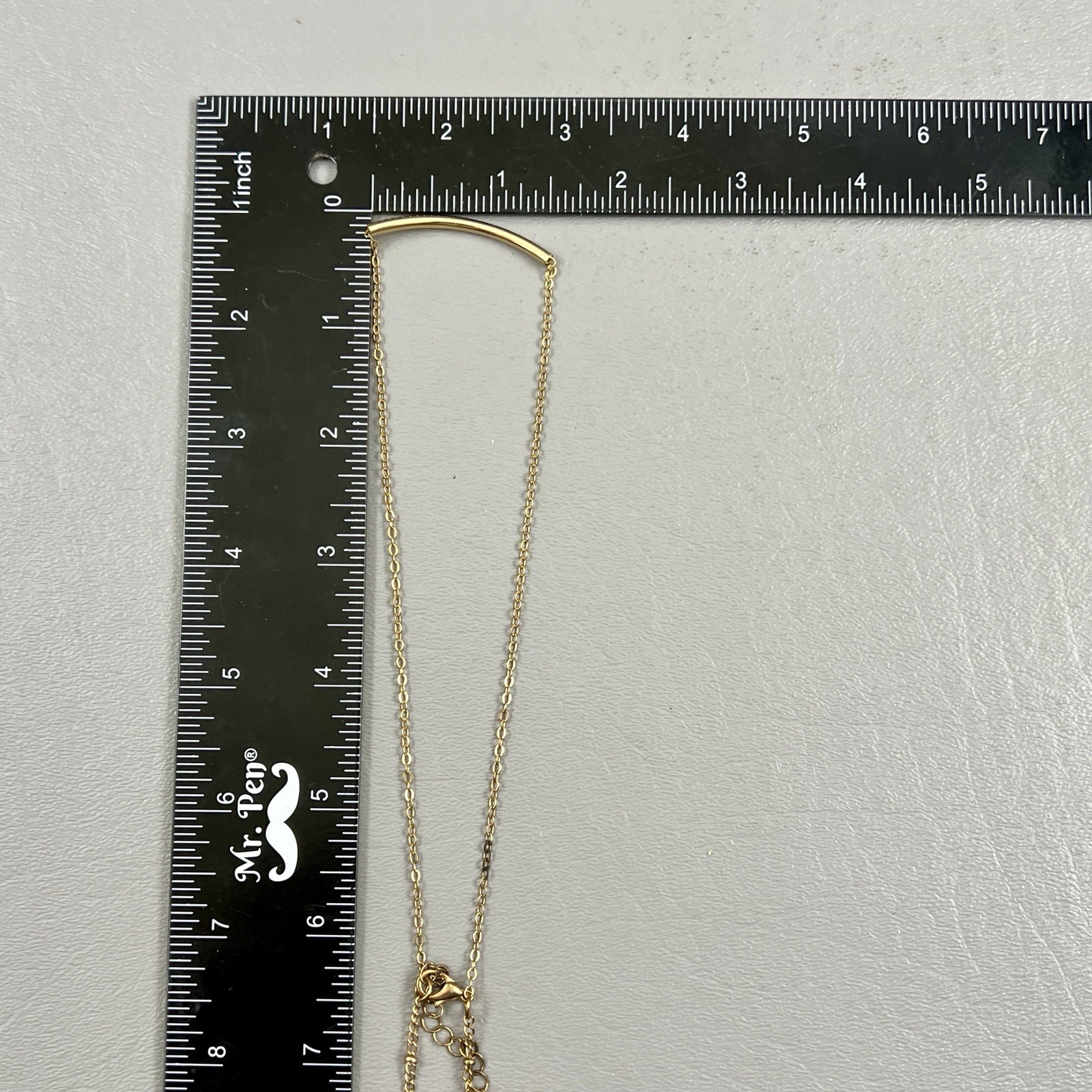 Gold Tone Layered Necklace Bar & Clear Acrylic Crystal Pendant Double Chain