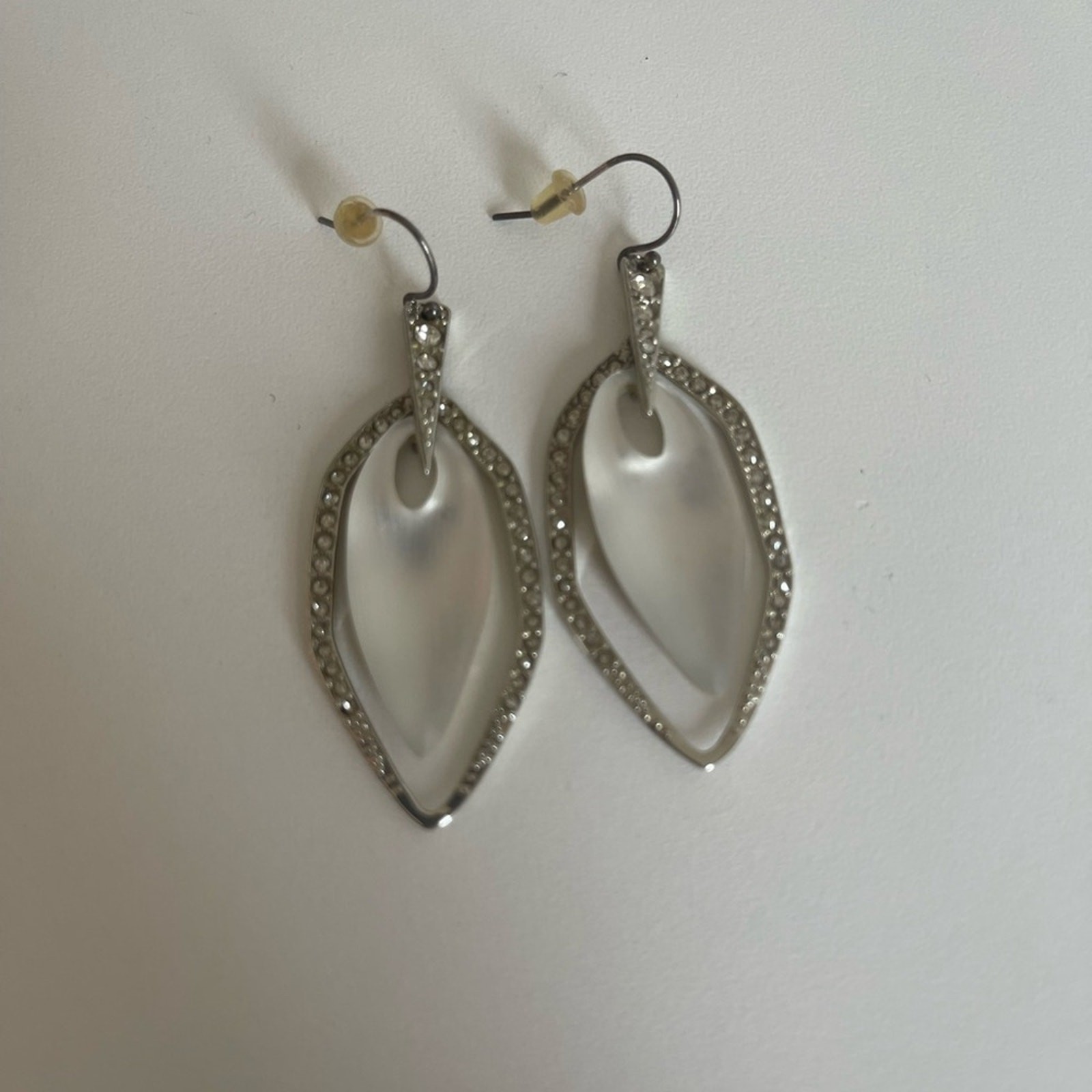 Alexis Bittar “Lucite” and Crystal Drop Earrings. Silver-Tone Metal Drop.