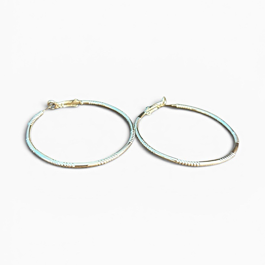 Silver-Tone Round Hoop Earrings, Metal Latch Back Closure, No Stone