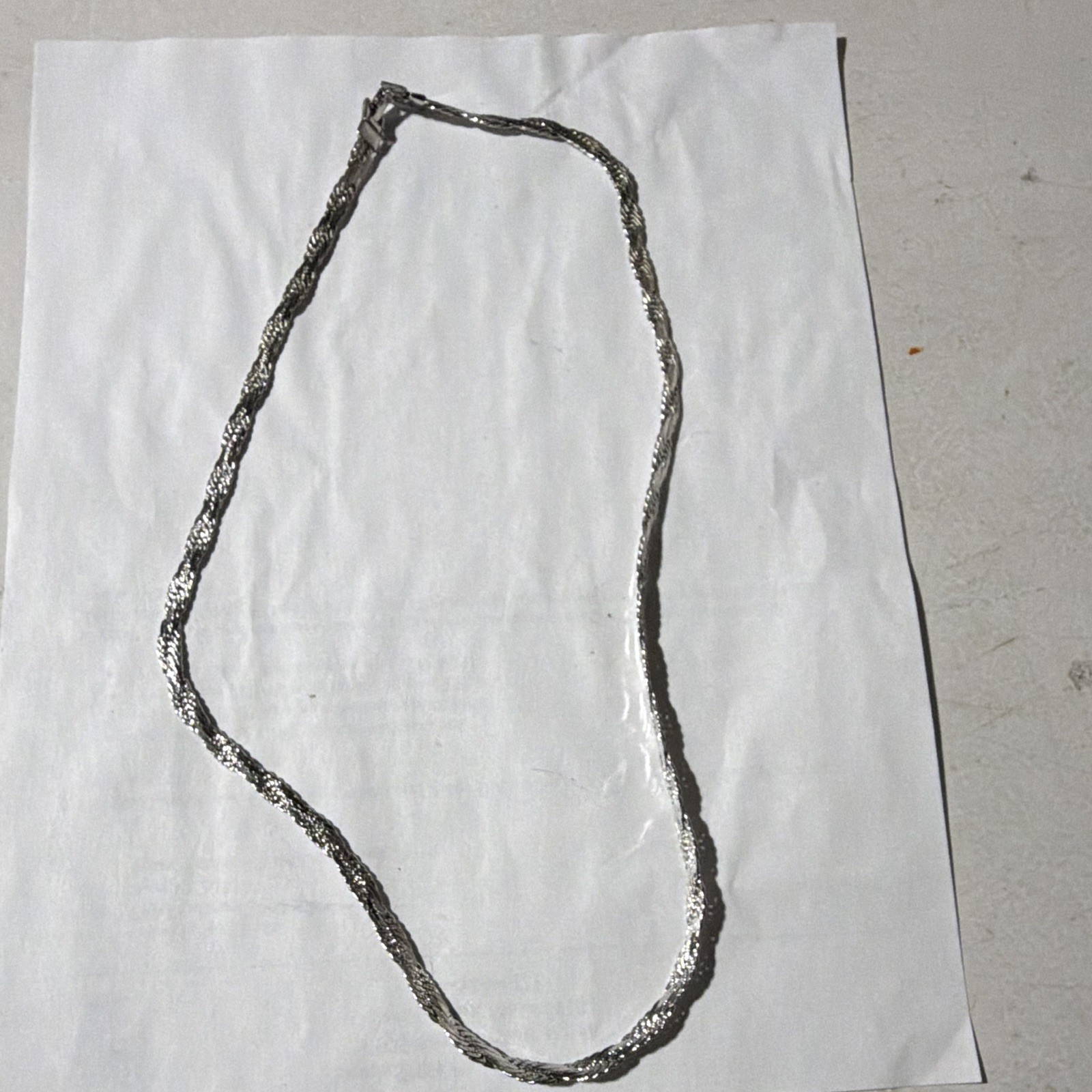 Silver Tone Braided Chain Necklace, 17 in, Box Clasp, No Stone