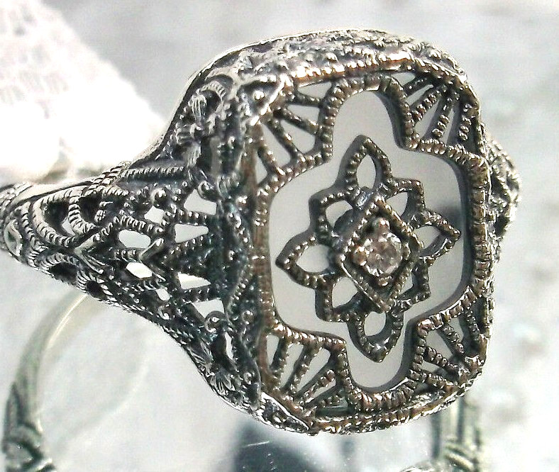 Camphor Glass Ring Sterling Silver Art Deco 1930’s Jewelry (Made To Order)#204