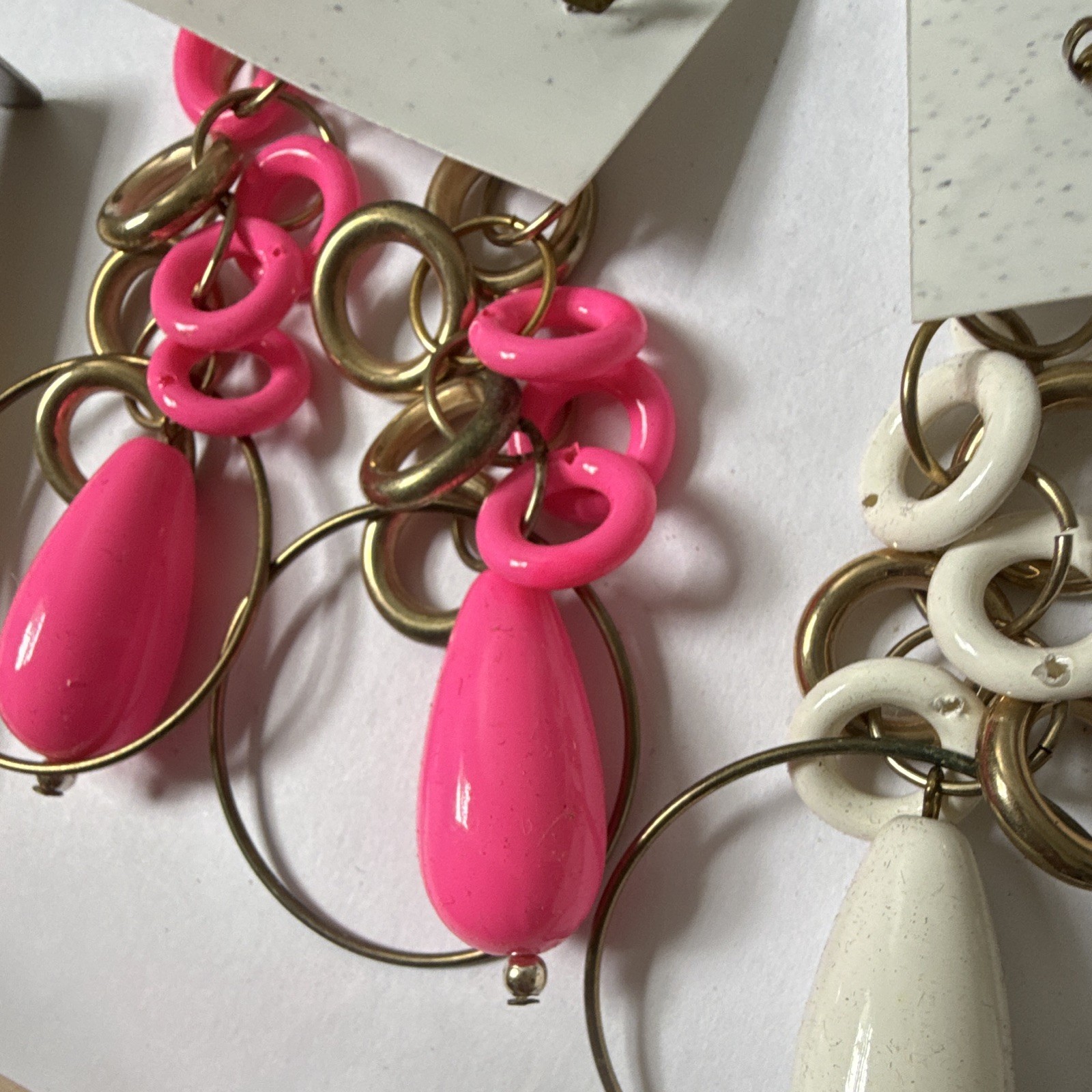 Multicolor Teardrop Dangle Earrings Lot of 3 Pairs Plastic Metal No Stone