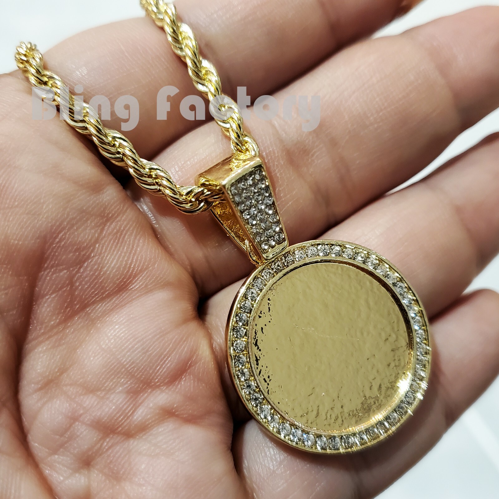 Hip Hop Fashion Iced Picture Frame Bling Pendant & 4mm 24″ Rope Chain Necklace