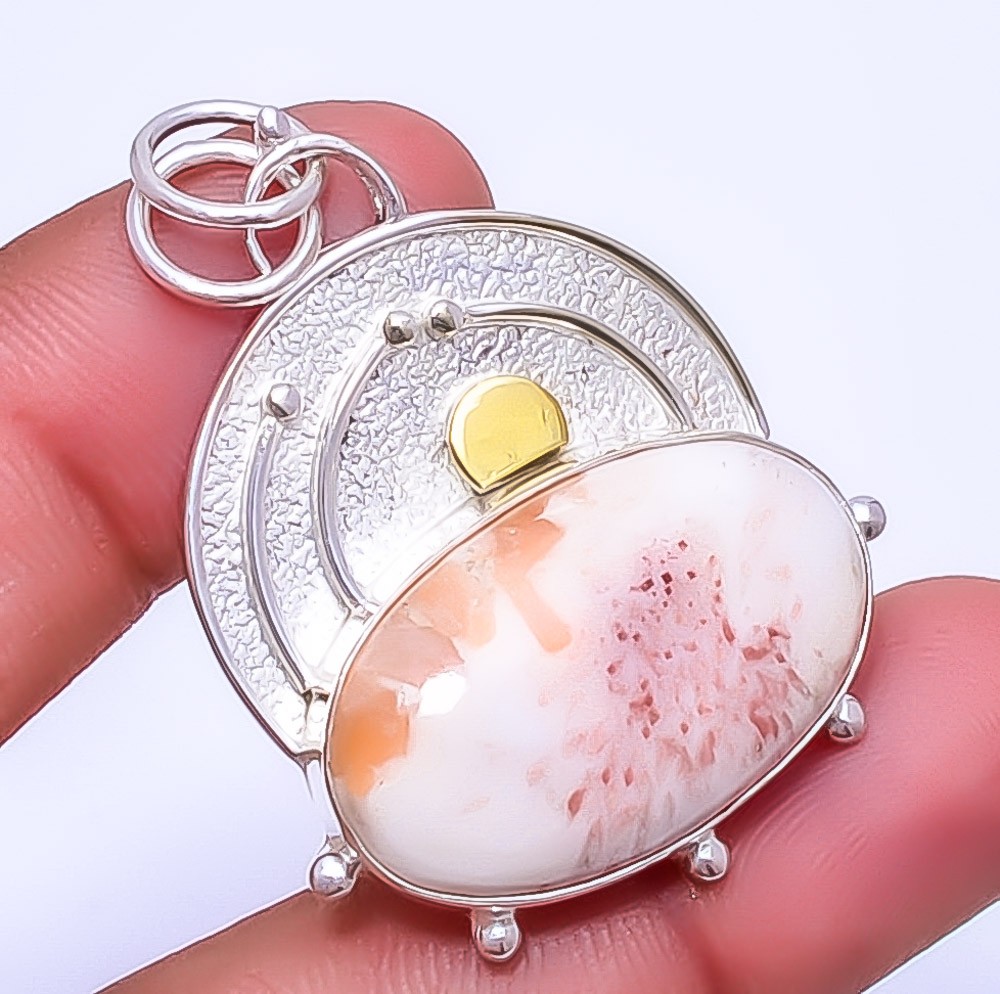 Orange Scolecite 925 Sterling Silver Pendant 1.76″ P1995447, Christmas Gift