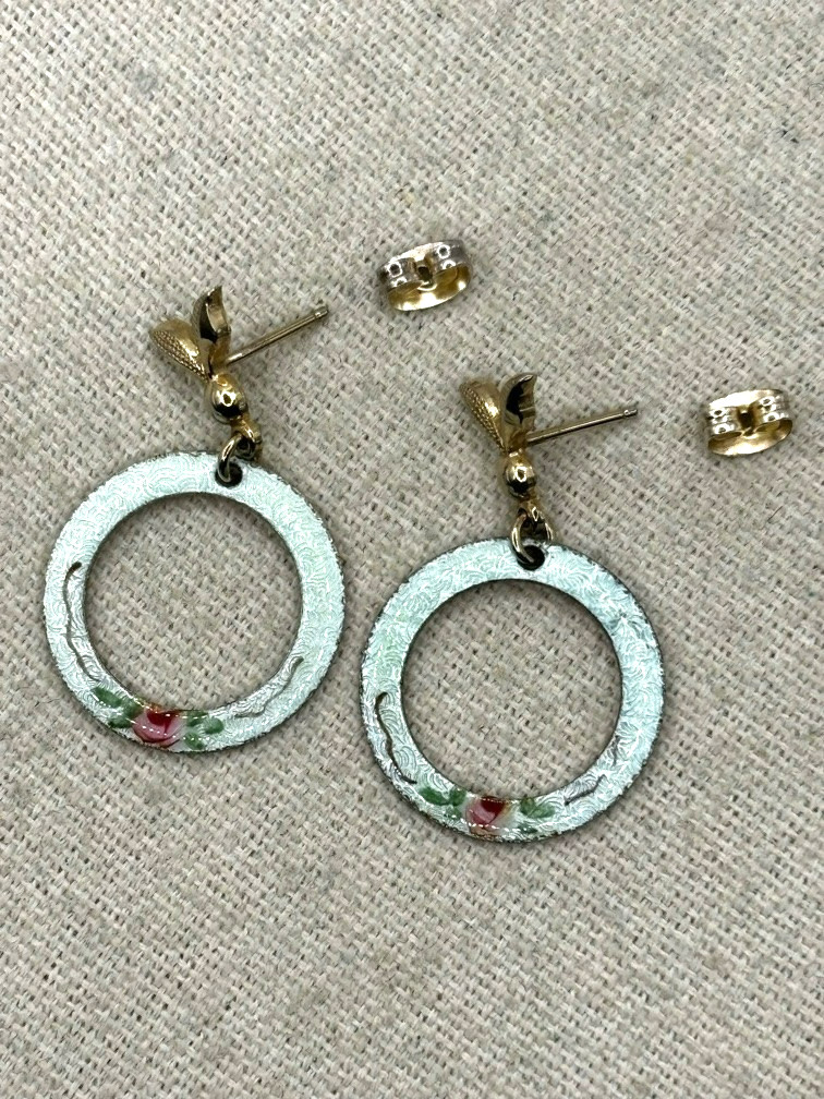 Pink Teal Green Flower Faux Pearl And Crystal Stud Dangle Earring Set of 7 Pairs