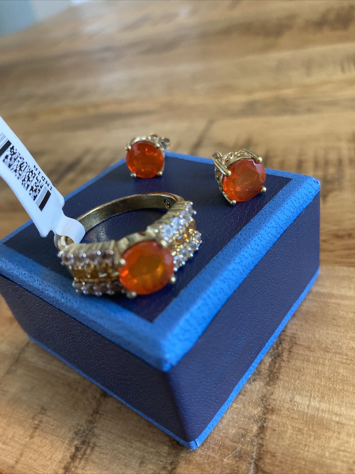 “ORANGE” Ring & Earrings with Box Gold Plated STERLING SILVER Size 10 NIB