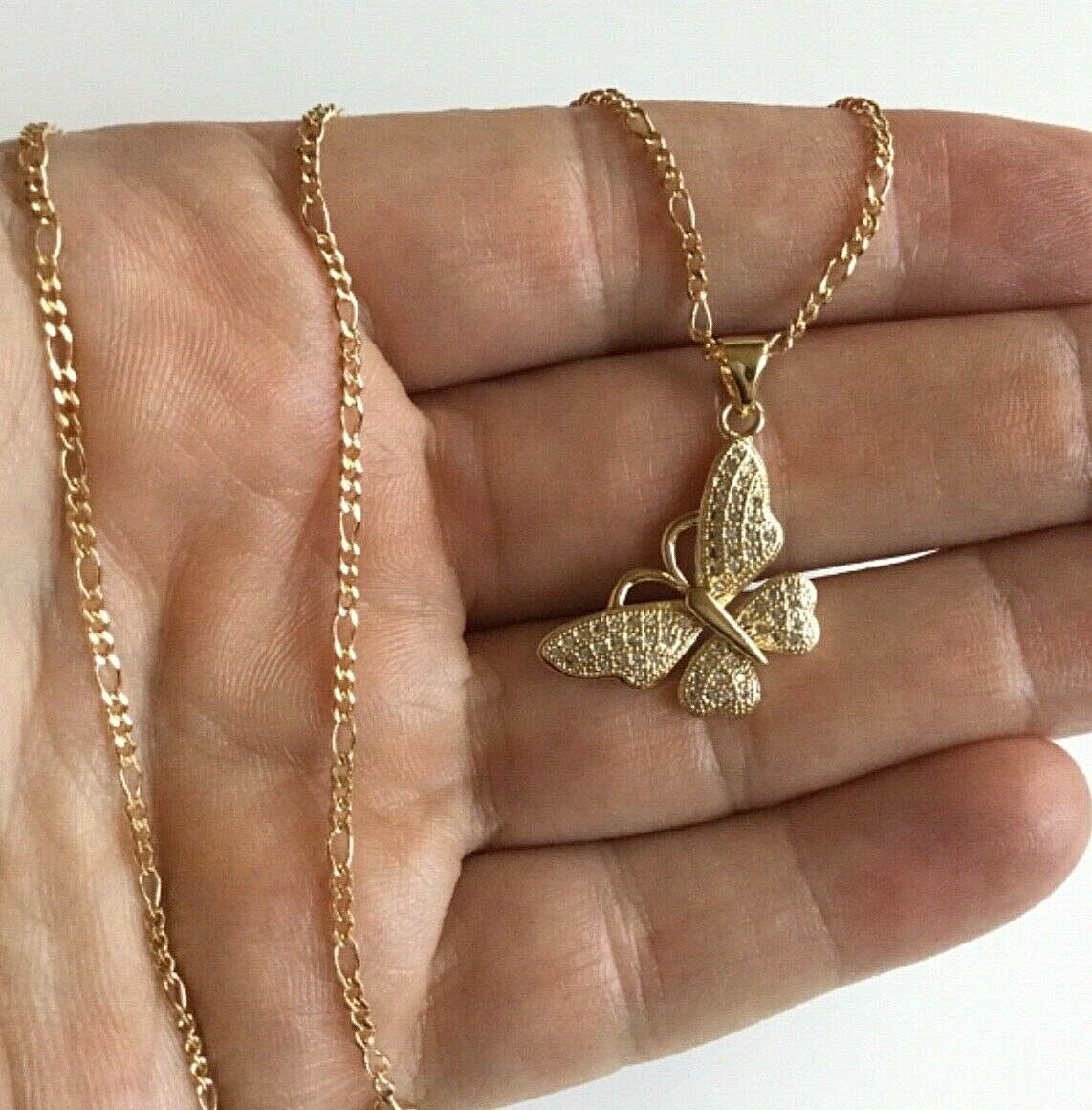 18K GOLD FILLED BUTTERFLY NECKLACE 18″ LONG/CADENA DE MARIPOSA 18″ LARGO – P39-1