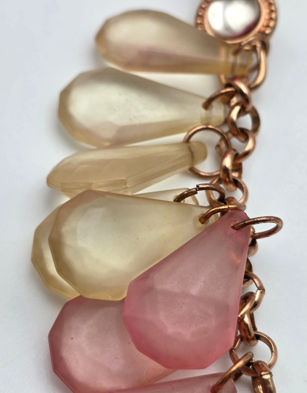 Pink Purple Blush Clear Lucite Fringe Statement Necklace Rose Gold Coldwater 34″