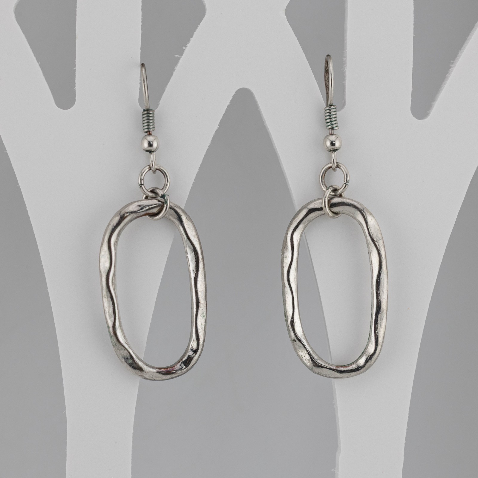 Hammered Oval Hoop Earrings Organic Elongated Drop Dangle Boho