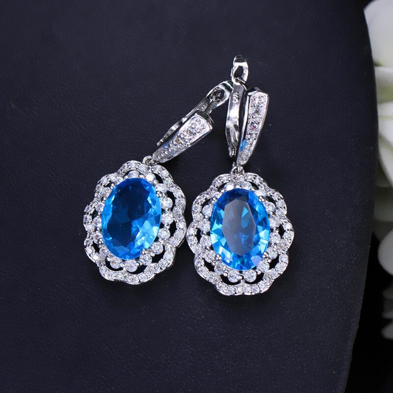 Gorgeous Pink Cubic Zirconia Dangle Drop Earrings Silver Plated Women CZ Jewelry