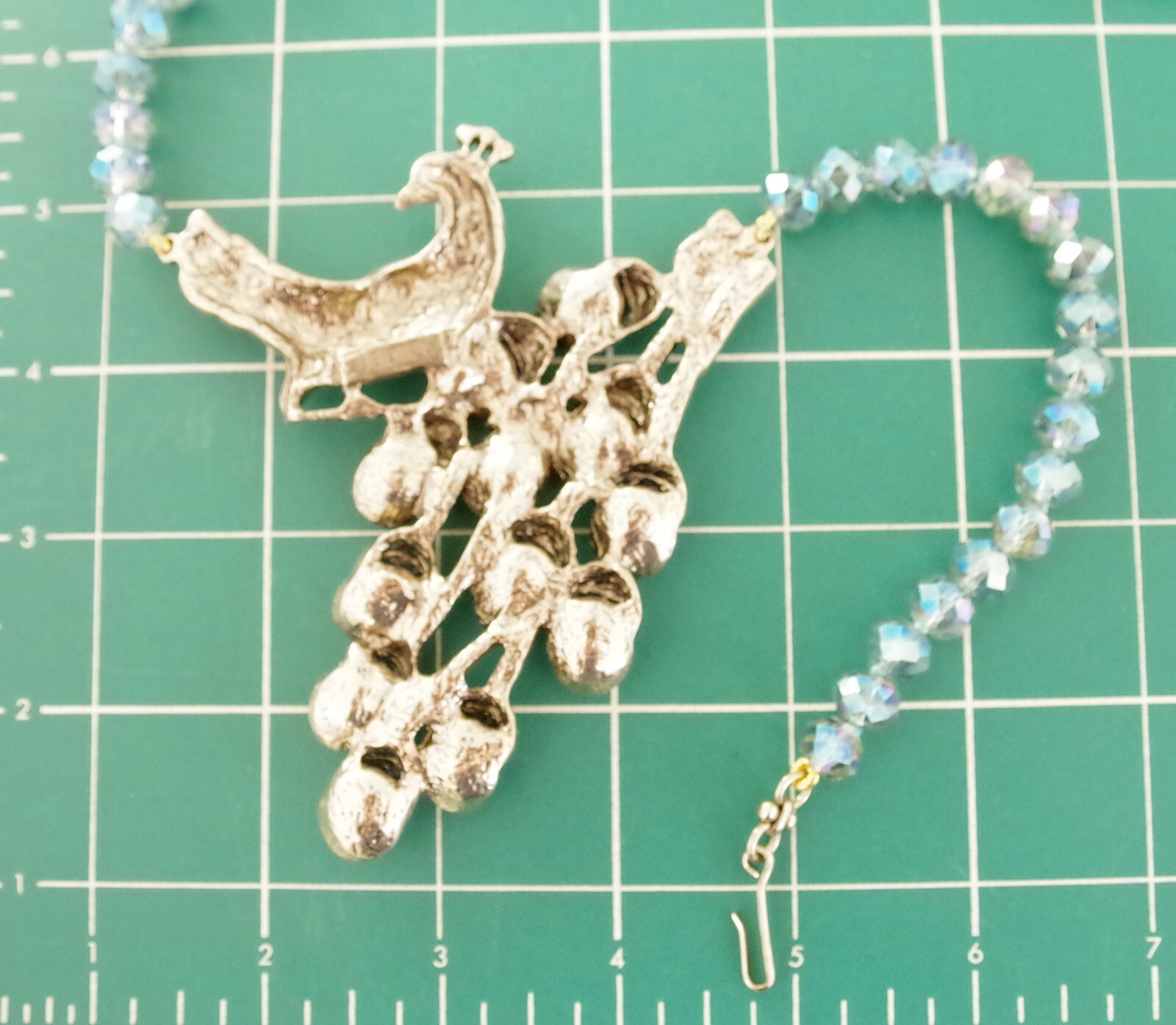 NWOT DESIGNER STYLE PEACOCK RHINESTONE PEACOCK BIRD AB CRYSTAL BEAD NECKLACE