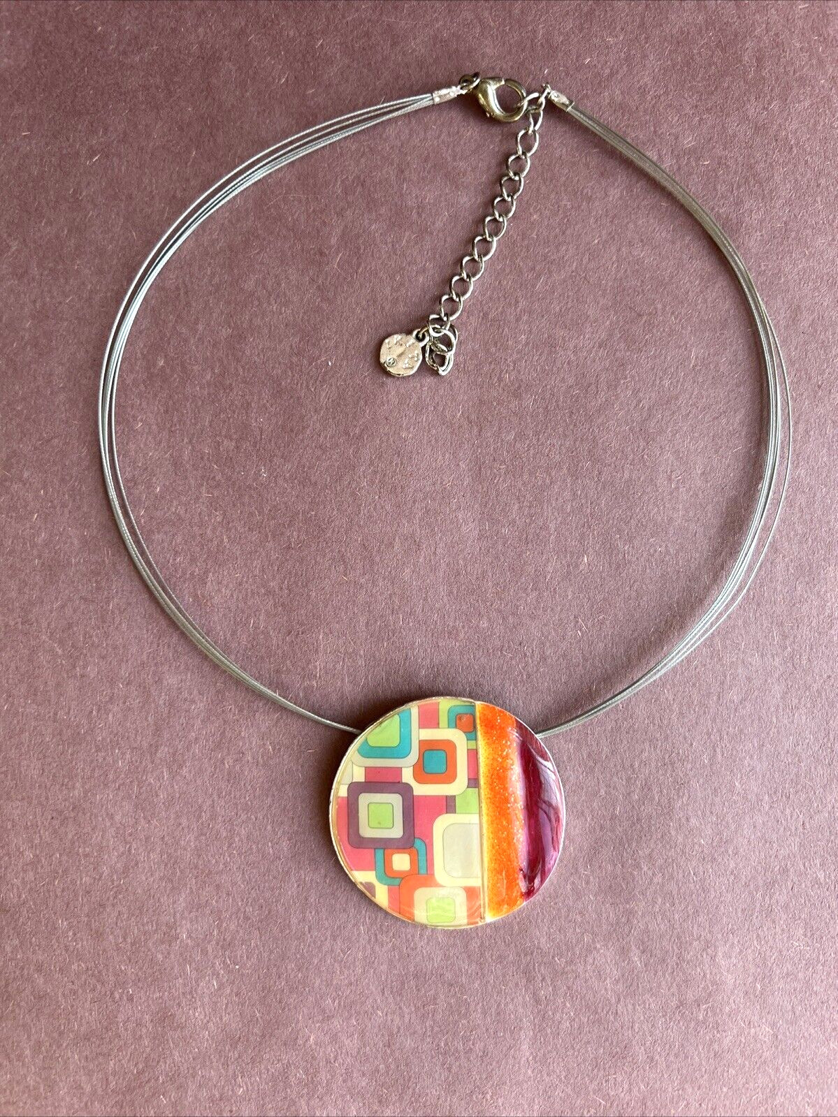 IKITA Colorful Geometric And Enamel Wire Pendant Necklace 16″