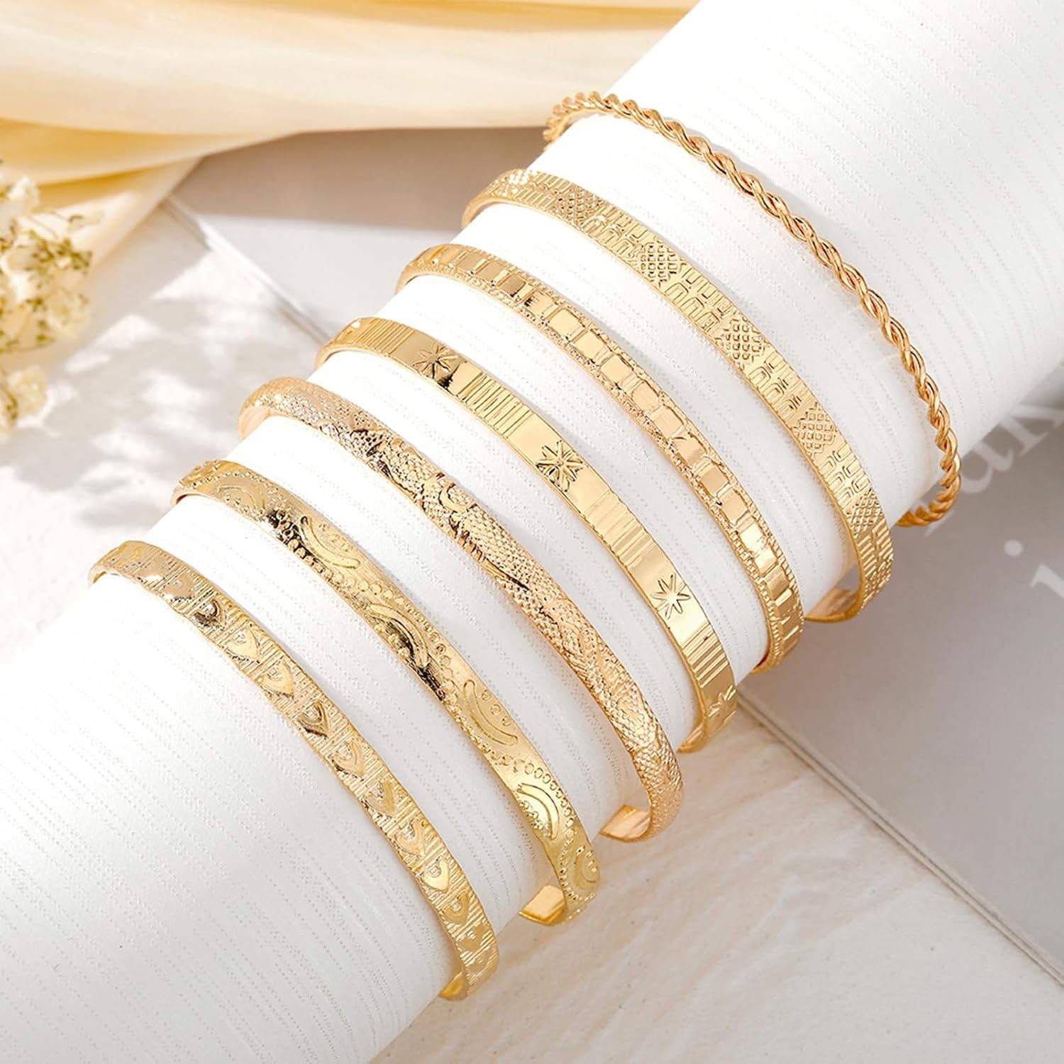 Gold Plated Bangle Bracelets Women Stackable Cuff Set Trendy Boho Non Tarnish
