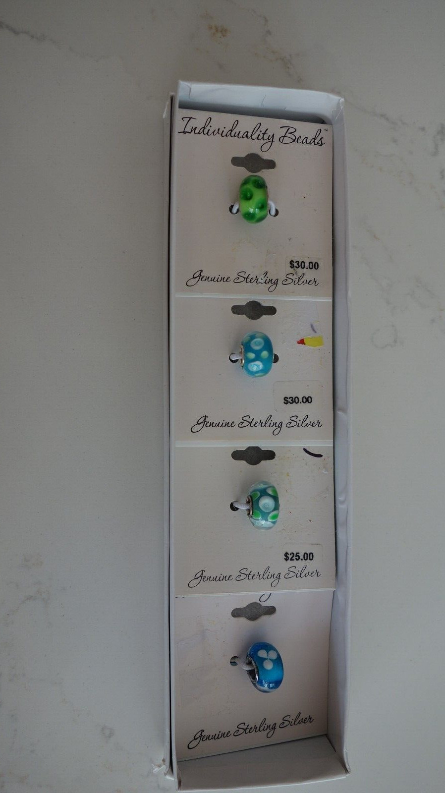 Individuality Beads Genuine Sterling Silver Green/Blue Shades $30 each