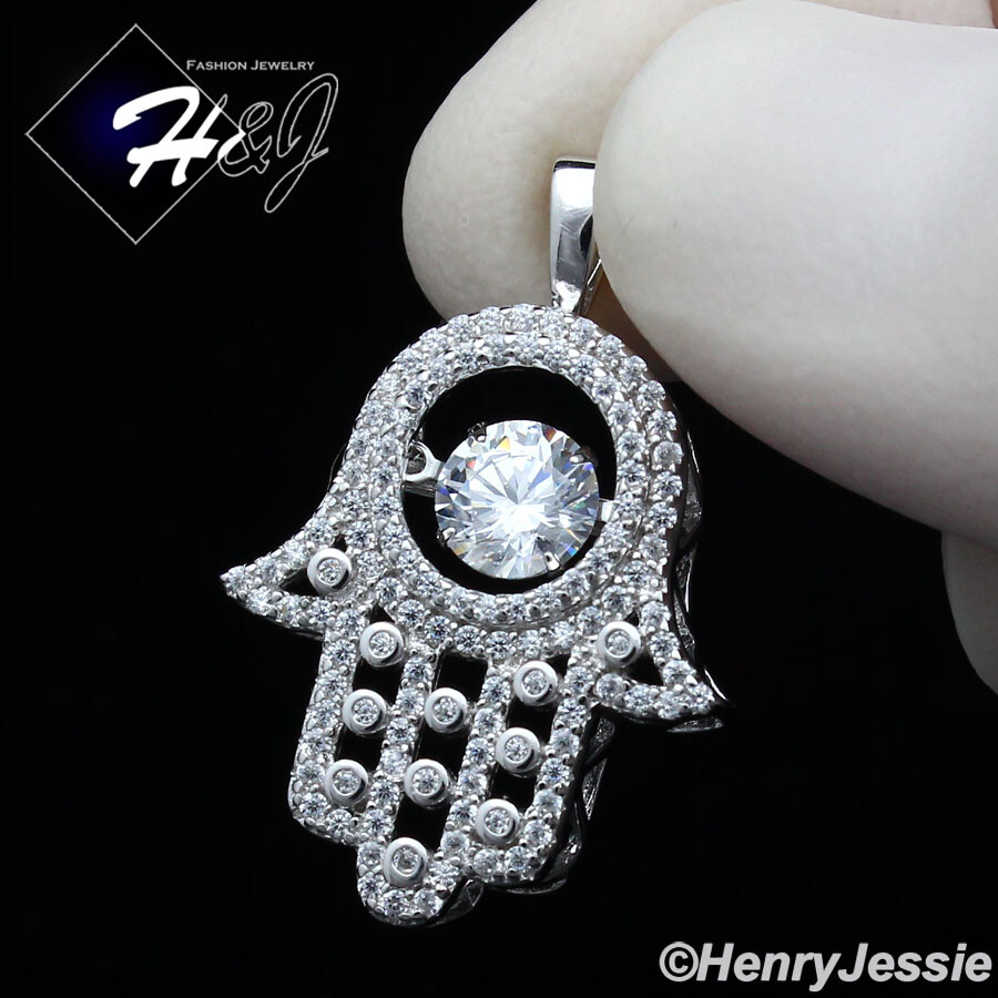 925 STERLING SILVER 20″X2MM MIAMI CUBAN CURB CHAIN ICY CZ HAMSA PENDANT*SP256
