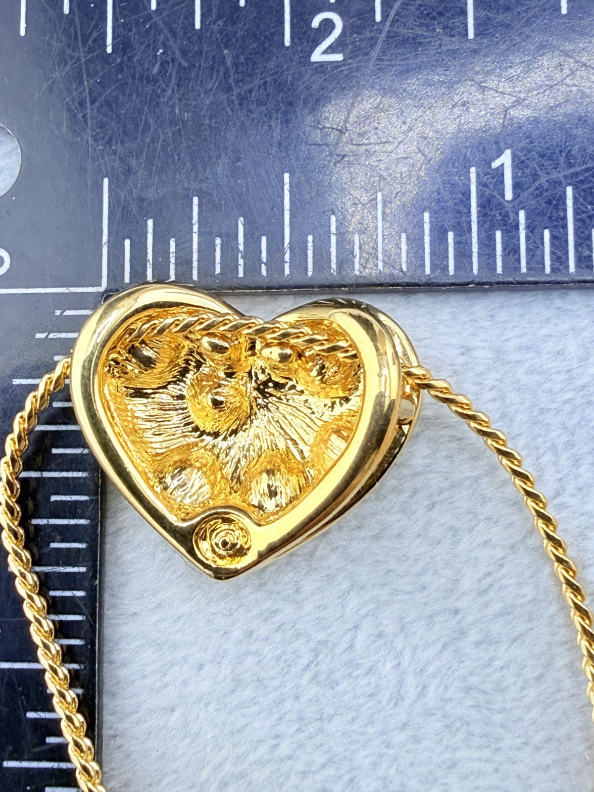 Nolan Miller Forever Heart Necklace Puffy Rhinestone Gold Tone 22″