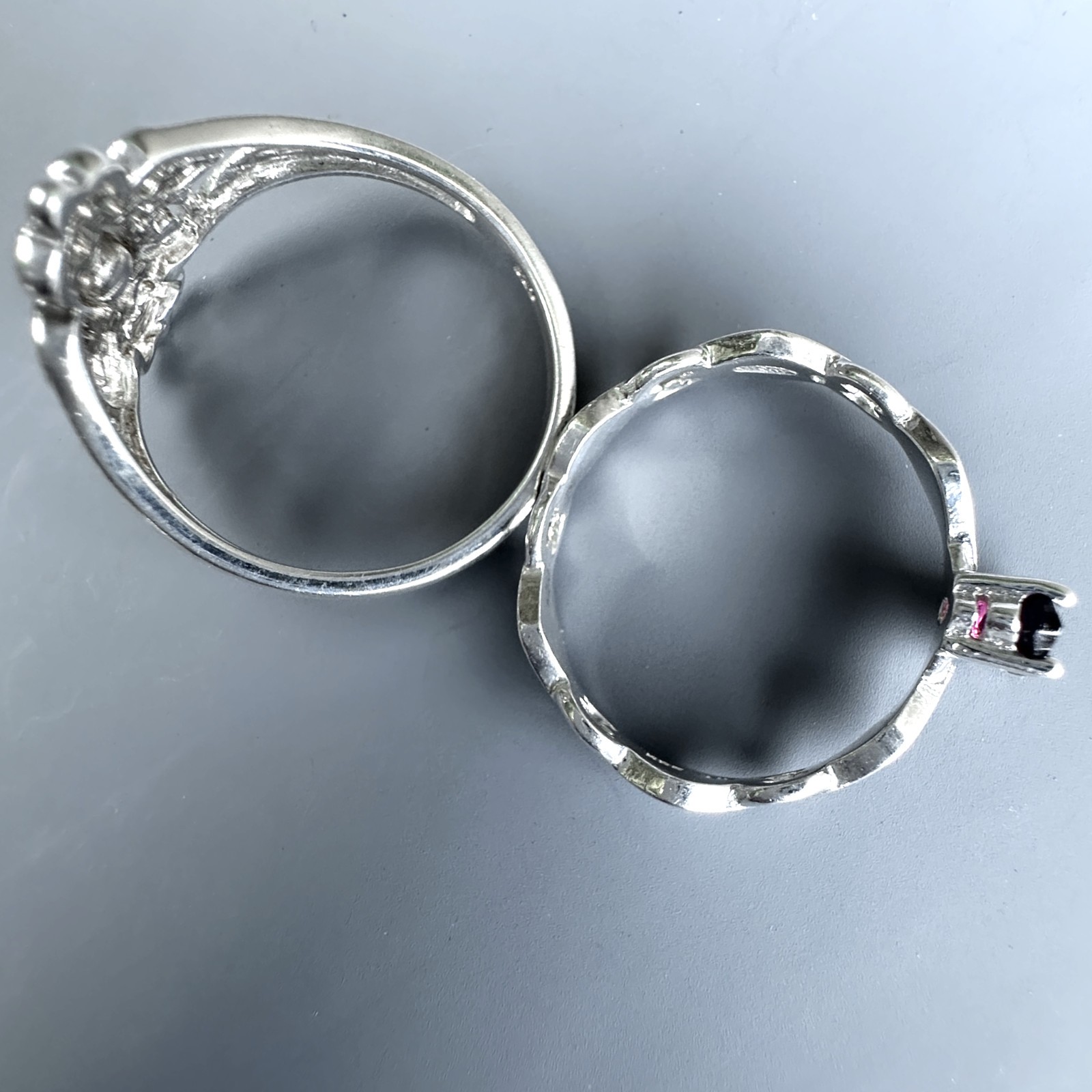 Set of Two Dainty Sterling Silver Rings – Sizes 8 & 9 w Garnet & CZ, 4.9g