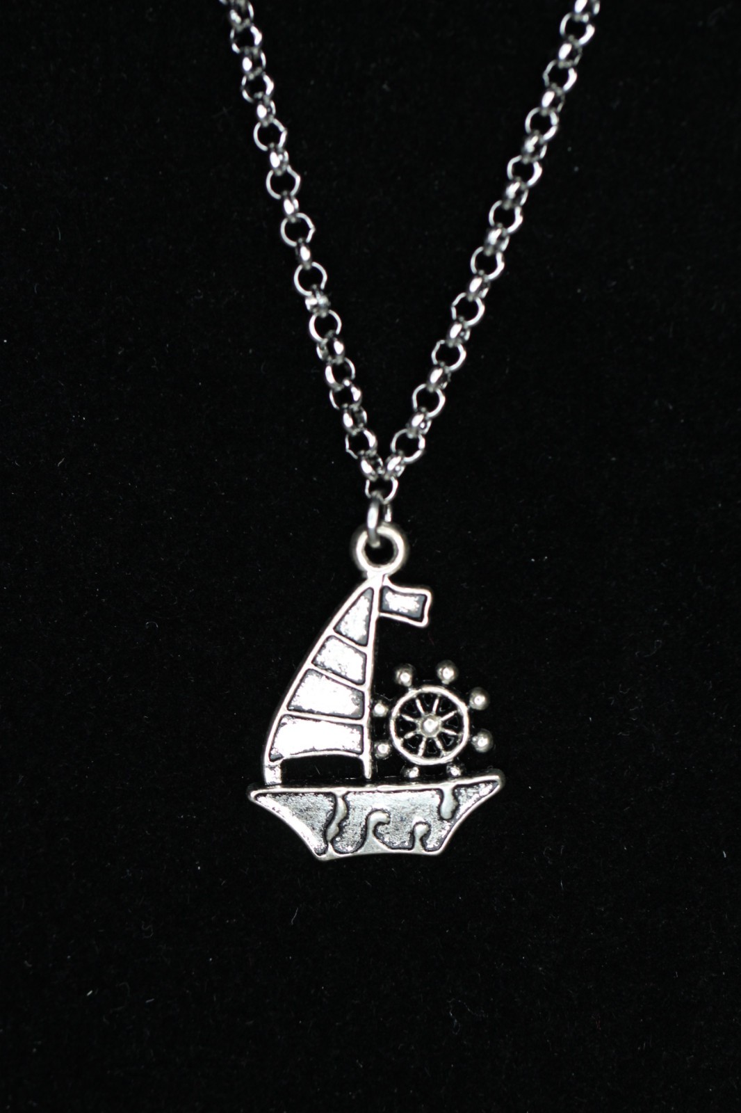 Sailboat Necklace Silver Pewter Charm 1″ Pendant 3mm Stainless Chain 18″ Mariner
