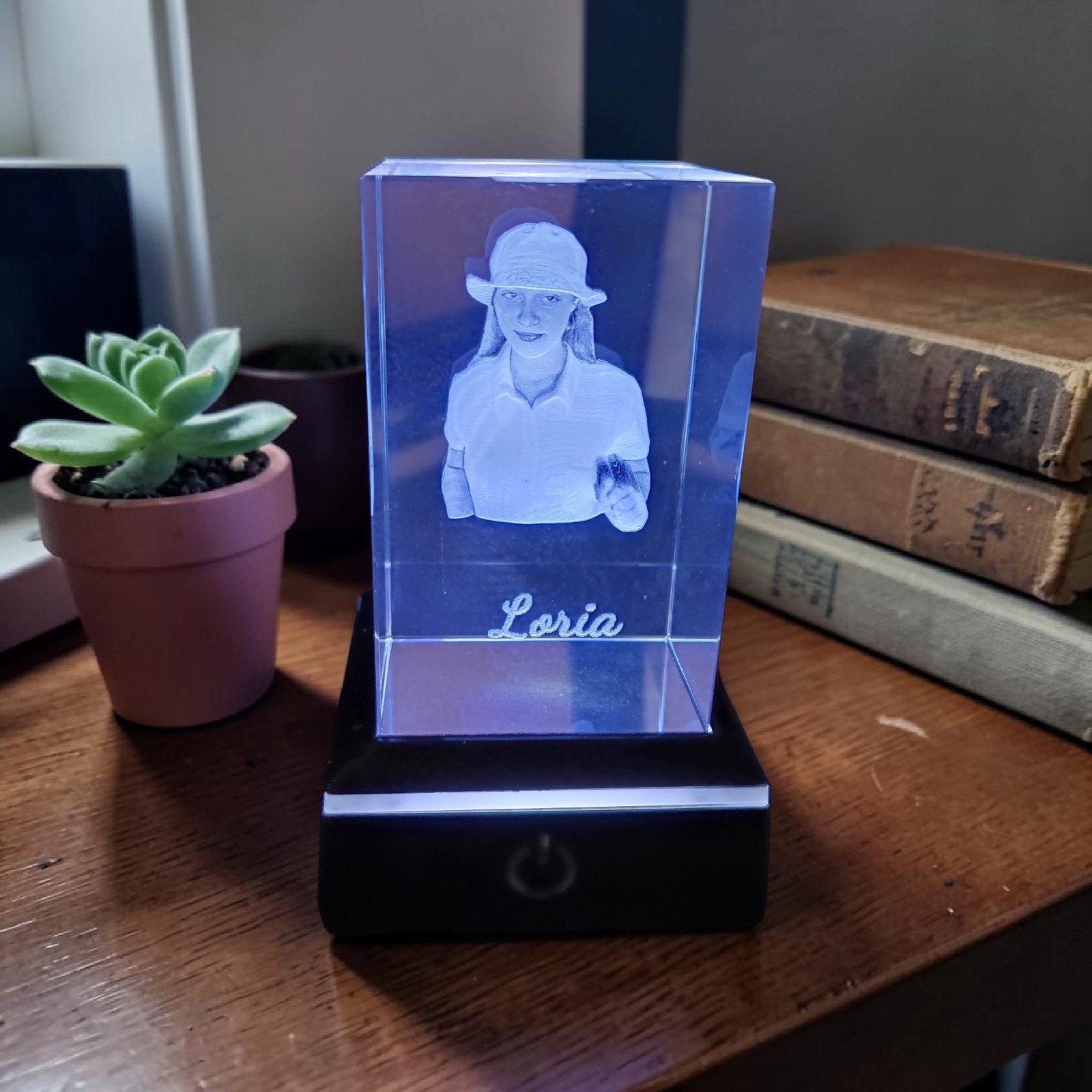 Crystal for Moms 3D engraved, your photo free LED light base