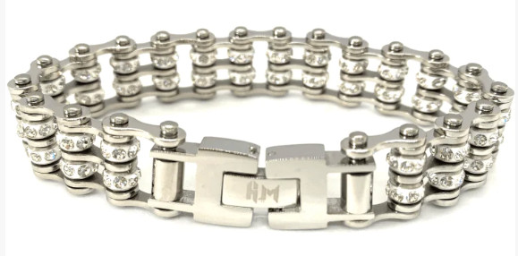 Women’s Stainless Steel Motorcycle Tennis Bracelet Double Rows of Bling 82