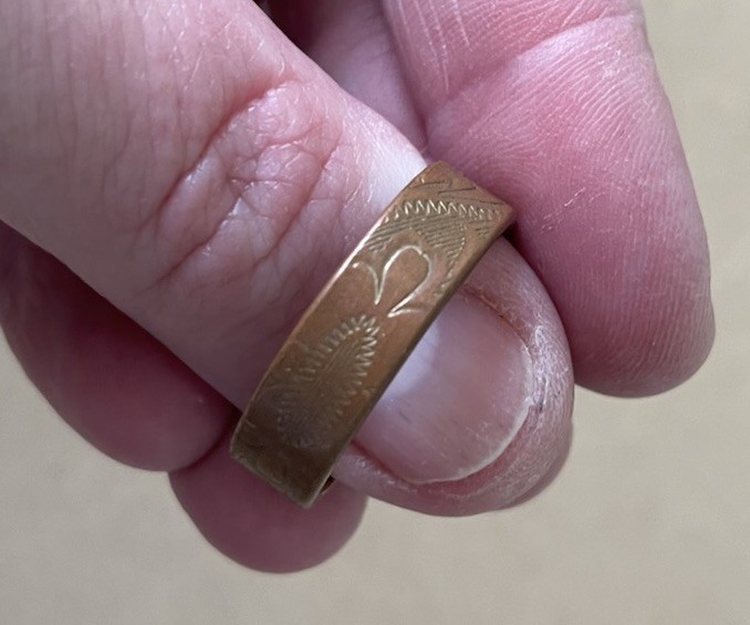Vintage Copper Ring Adjustable Engraved Band Size U Thumb Middle Ringer Coin