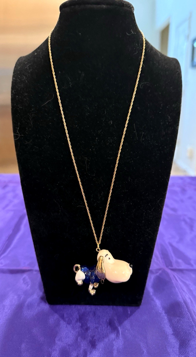 Betsy Johnson Blue Enamel Resin Puppy Dog Pendant on Gold Tone Chain