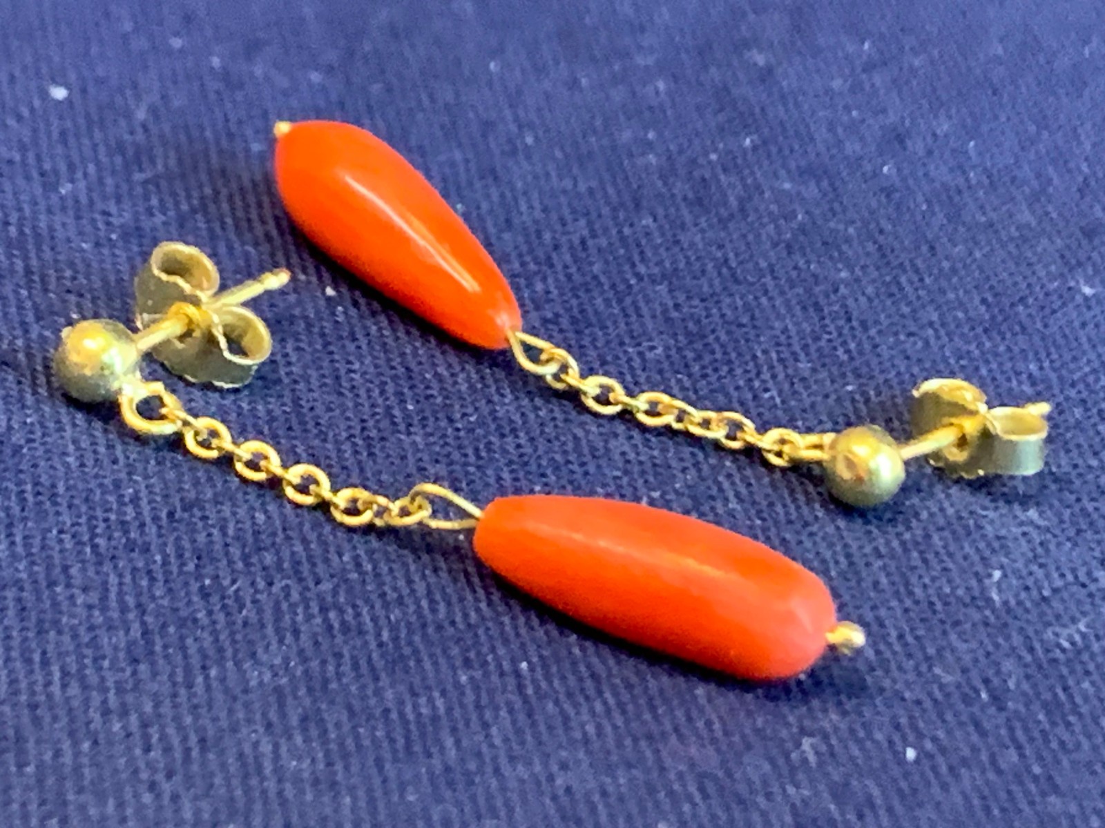 14K Yellow Gold Earrings 1.62g Fine Jewelry Coral Look Dangle Studs *READ*