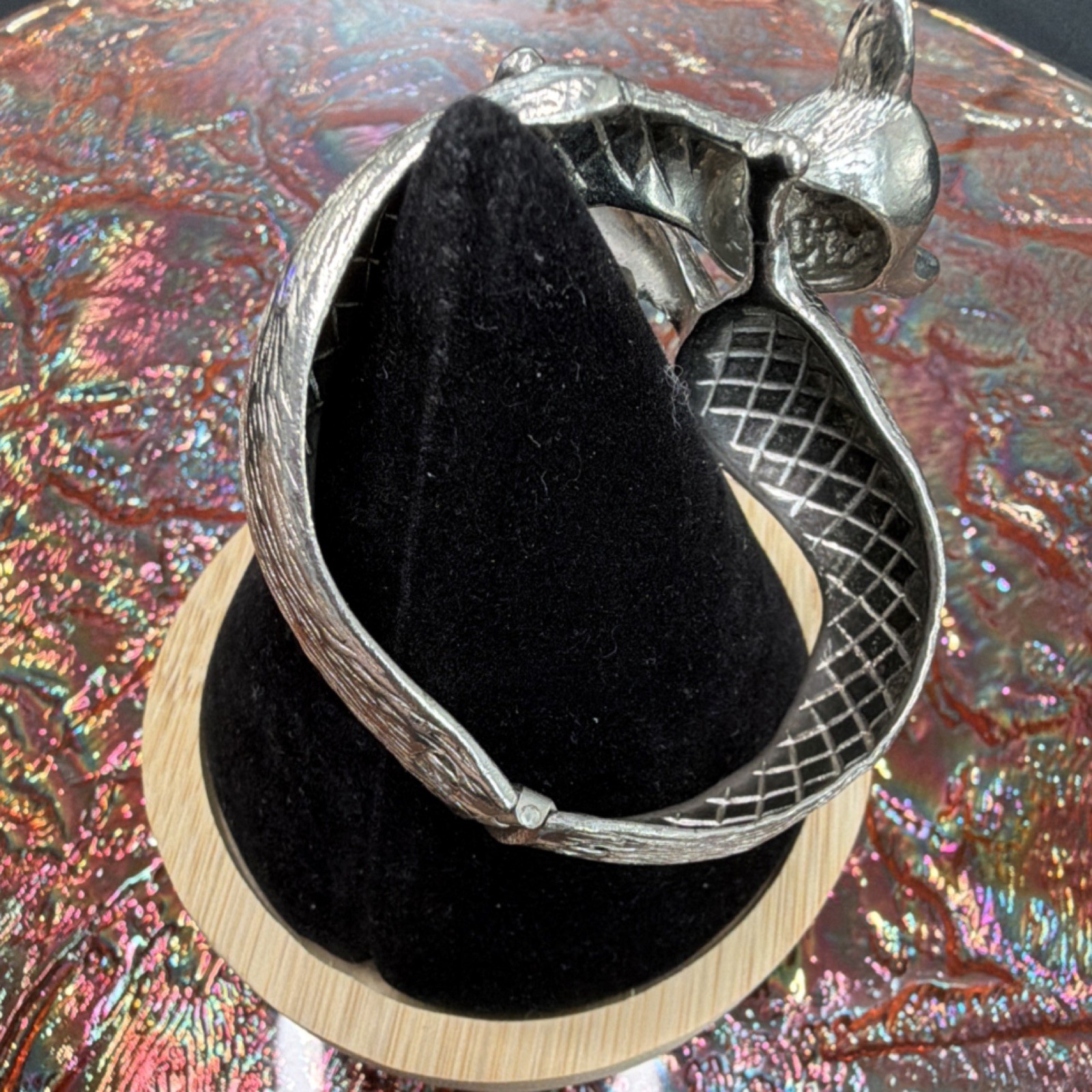 Silver plated Fox Castecliff Bangle Bracelet Hinged 2.5 in.