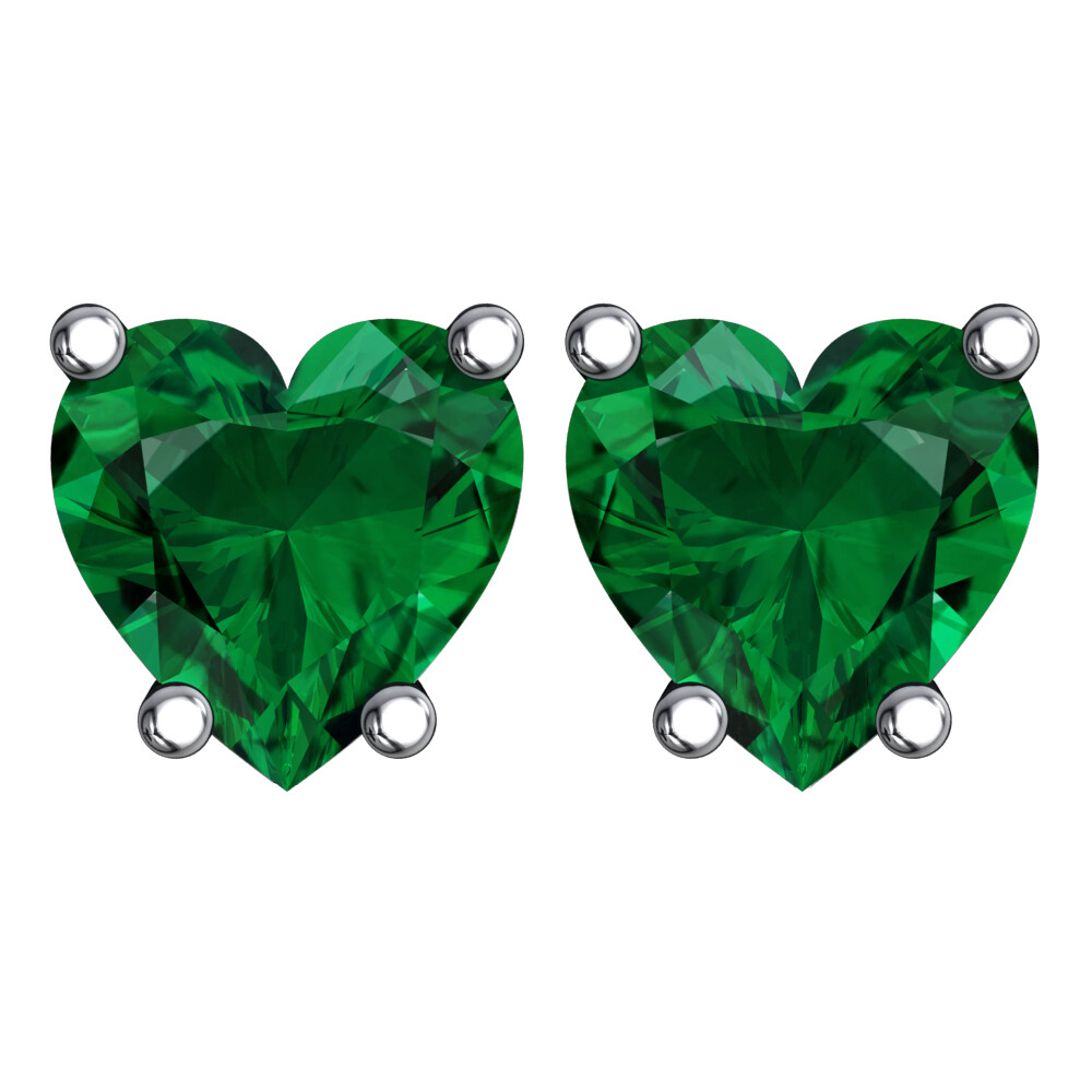 Solid 925 Sterling Silver 5MM Emerald Heart Cut CZ Stud Earrings For Women